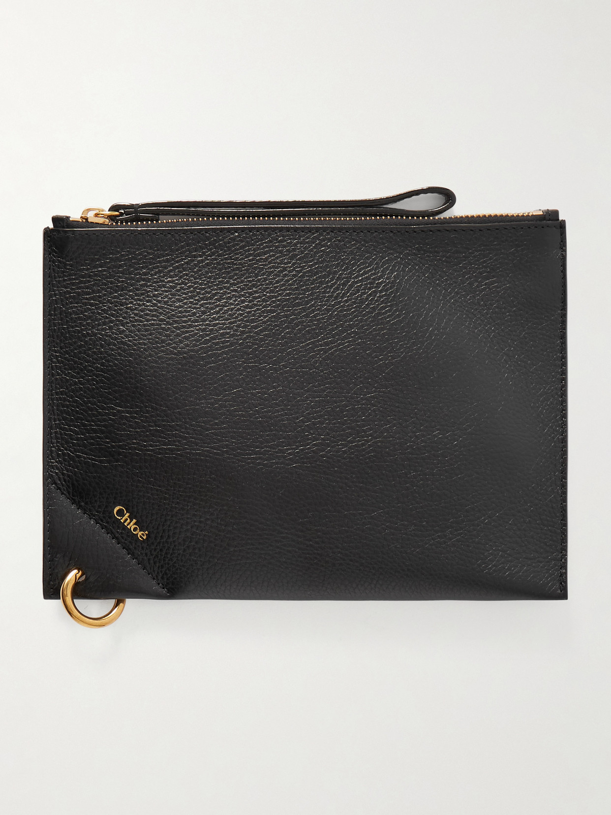 Chloé Embellished Textured-leather Pouch In Black