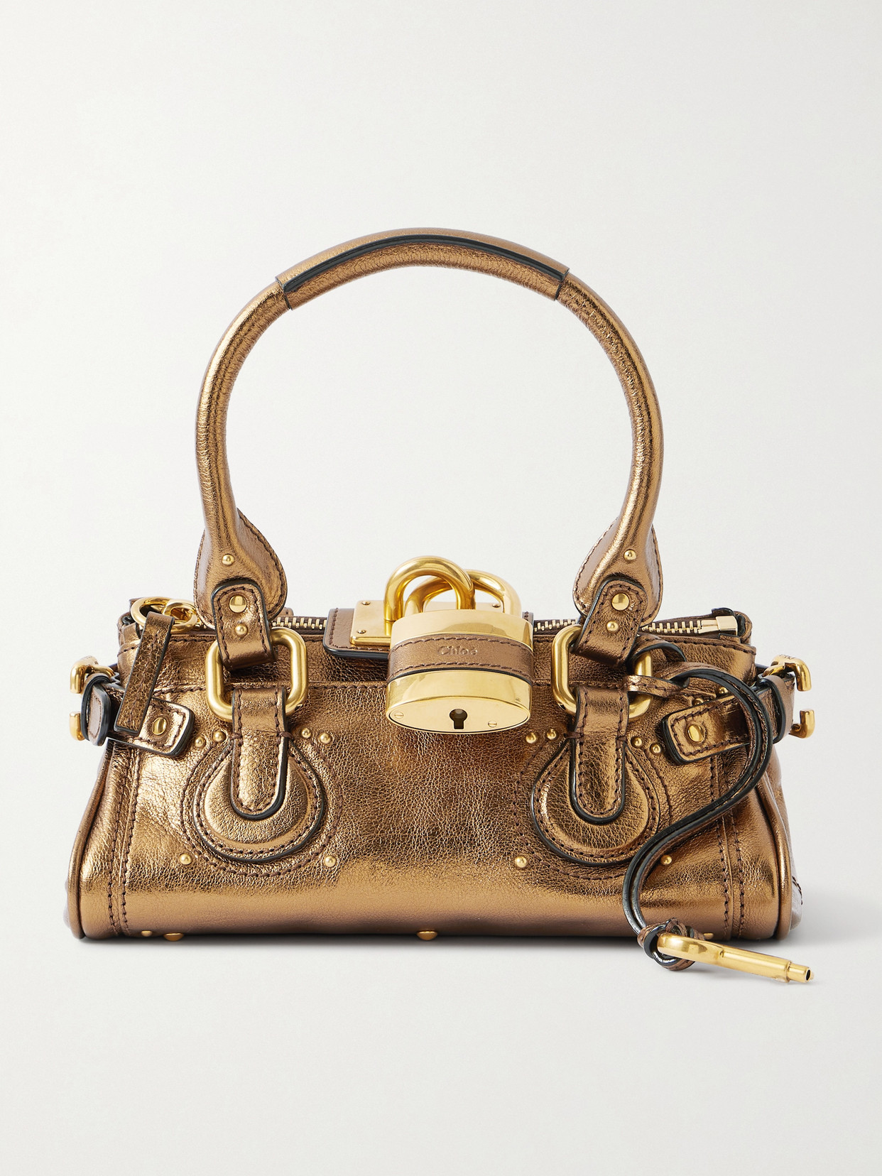 Chloé Paddington Embellished Crinkled-leather Tote In Brown