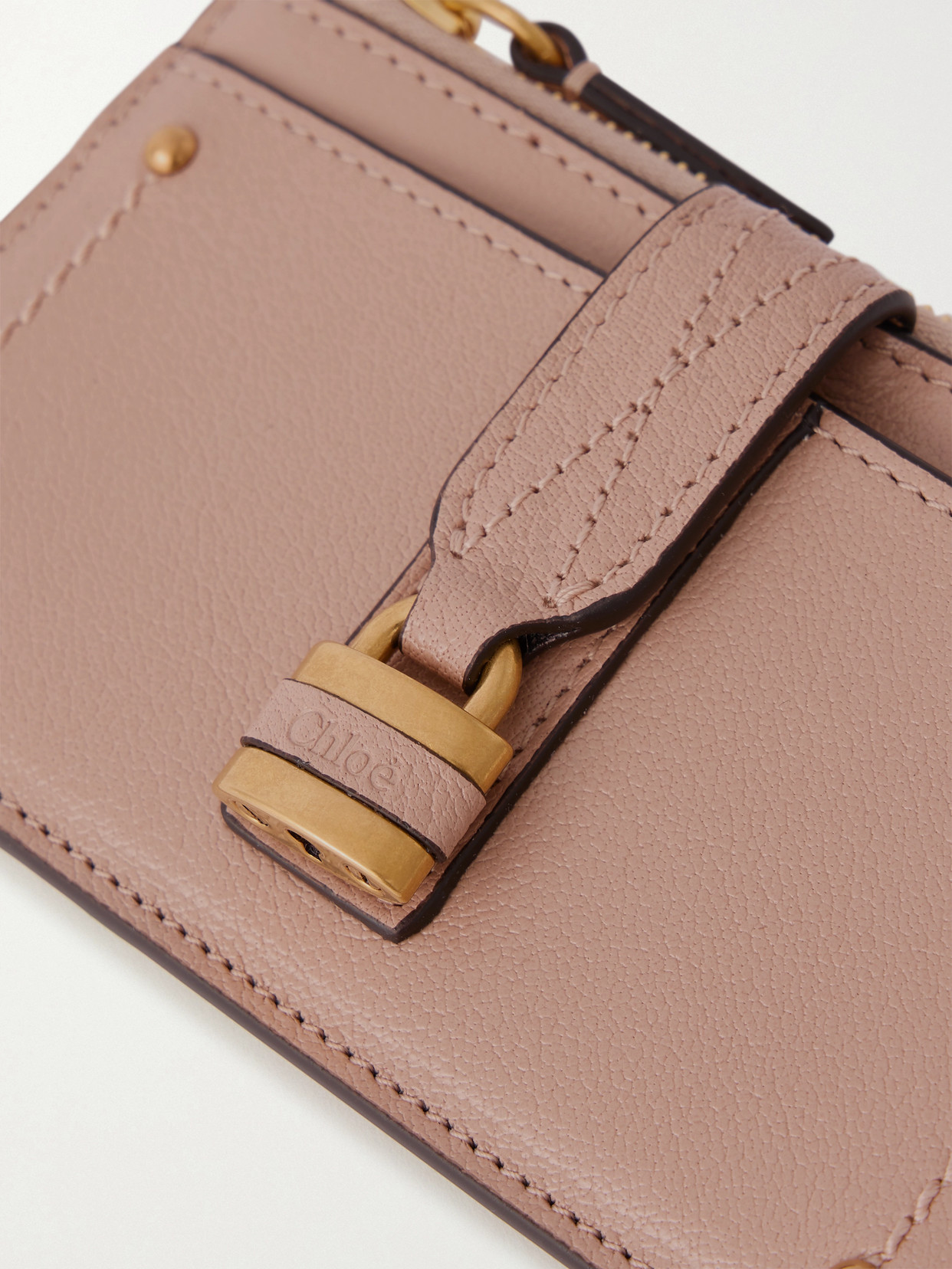 Chloé Paddington Embellished Textured-leather Cardholder In Pink