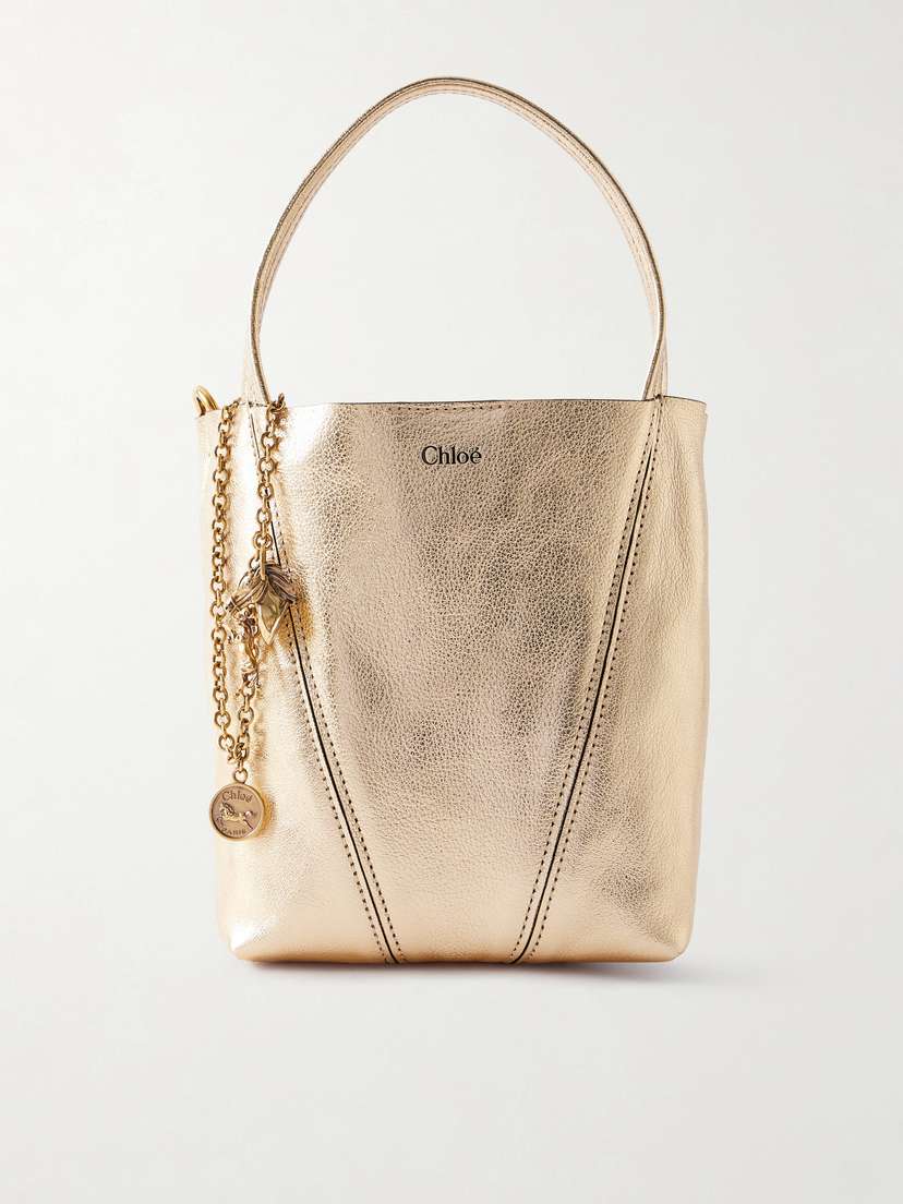 Chloé Spin Small Embellished Paneled Textured-leather Tote
