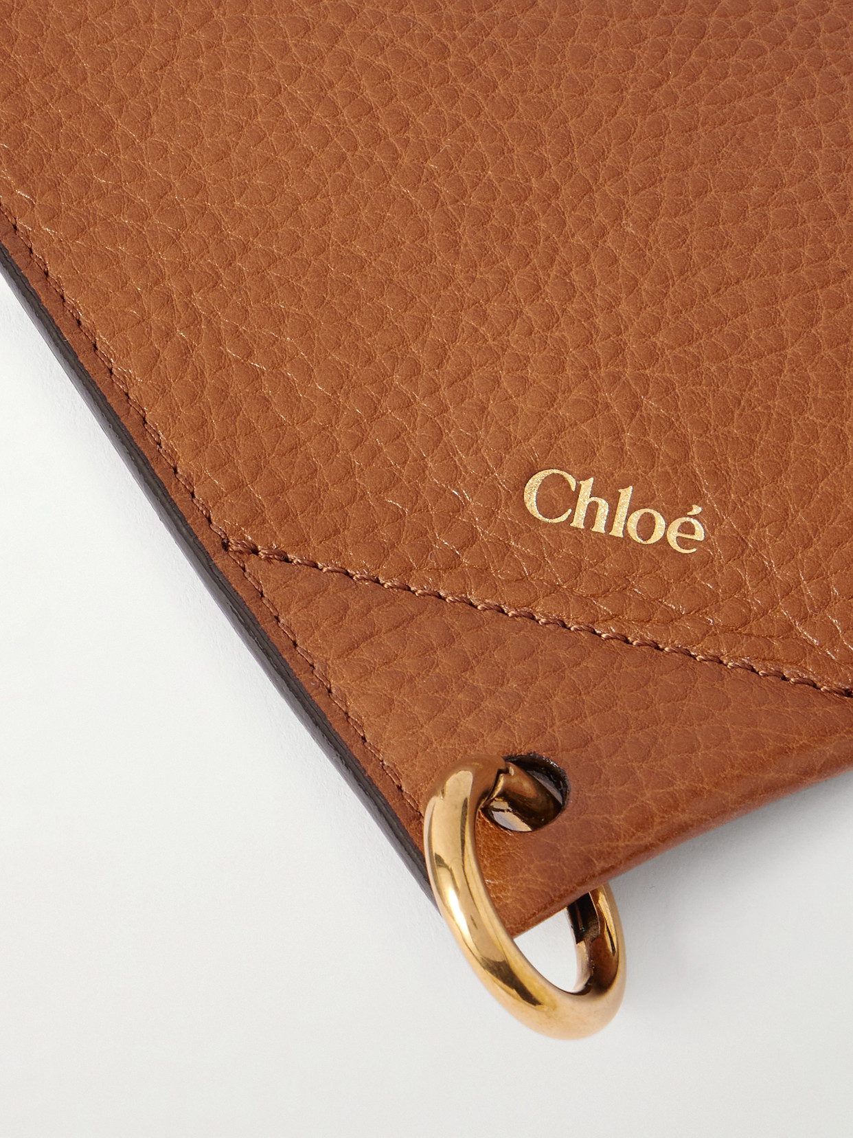 Chloé Embellished Textured-leather Pouch In Brown