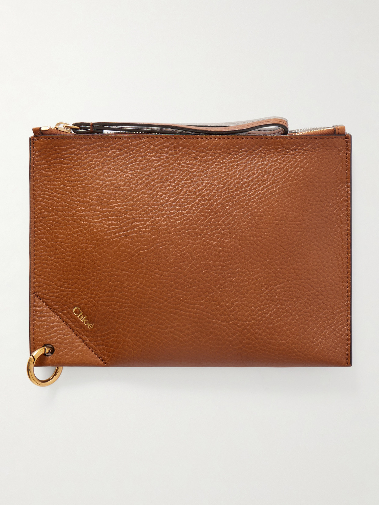 Chloé Embellished Textured-leather Pouch In Brown