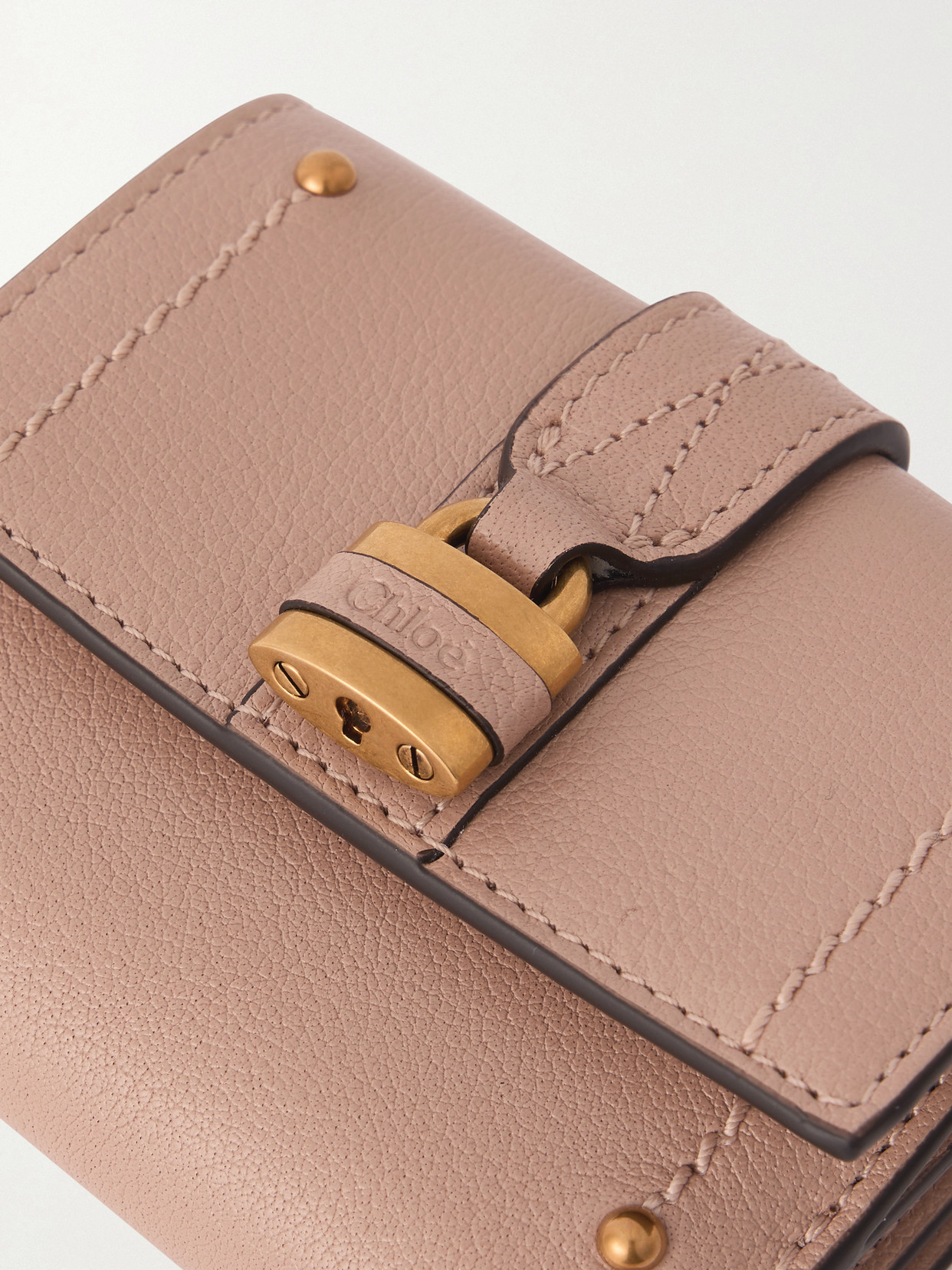 Chloé Paddington Embellished Textured-leather Cardholder In Brown