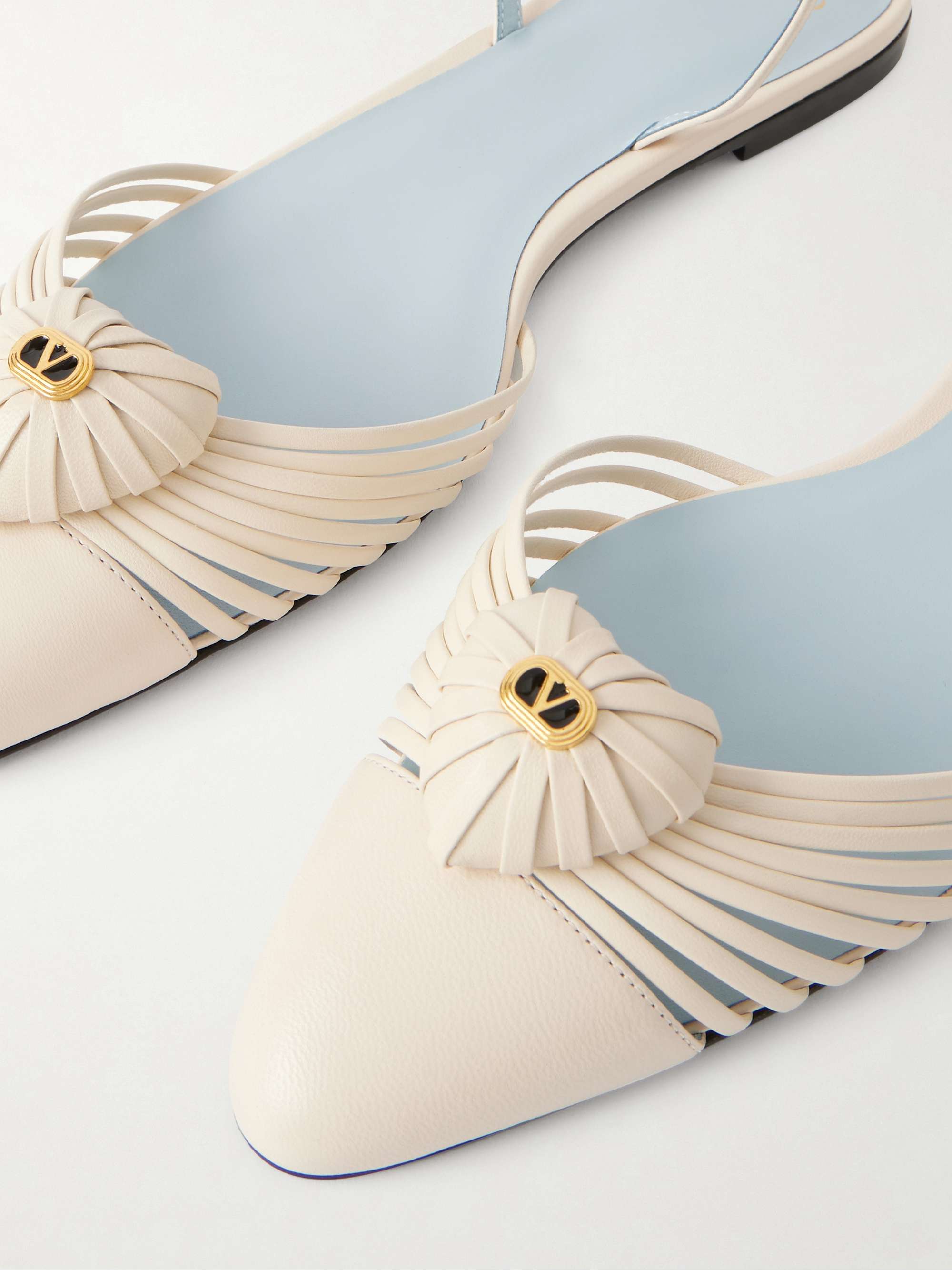 VALENTINO GARAVANI Royal VLogo appliquéd leather slingback flats