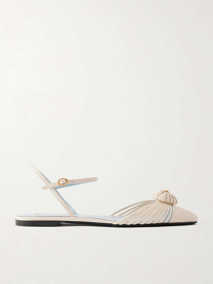 Valentino Garavani Royal Vlogo Appliquéd Leather Slingback Flats