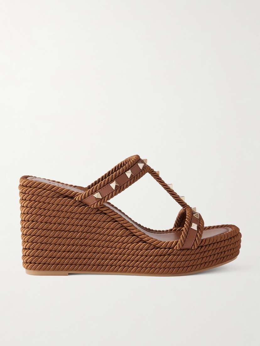 Valentino Garavani — Rockstud 90 leather wedge mules