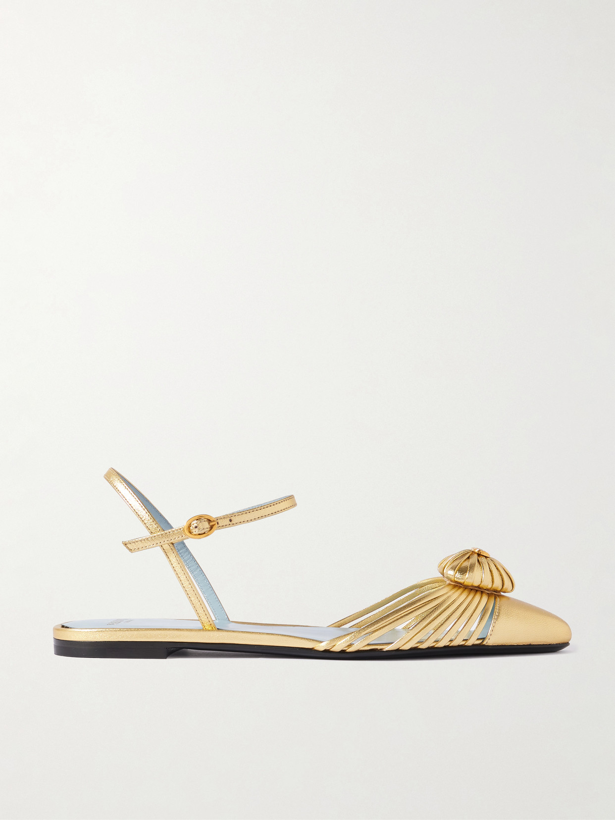 Valentino Garavani Royal Vlogo Embellished Metallic Leather Slingback Flats In Gold