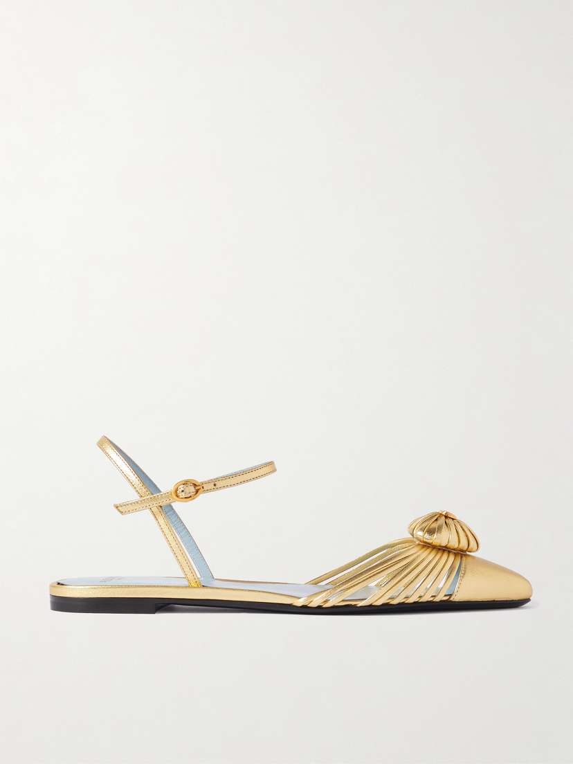 Valentino Garavani — Royal VLogo embellished metallic leather slingback flats