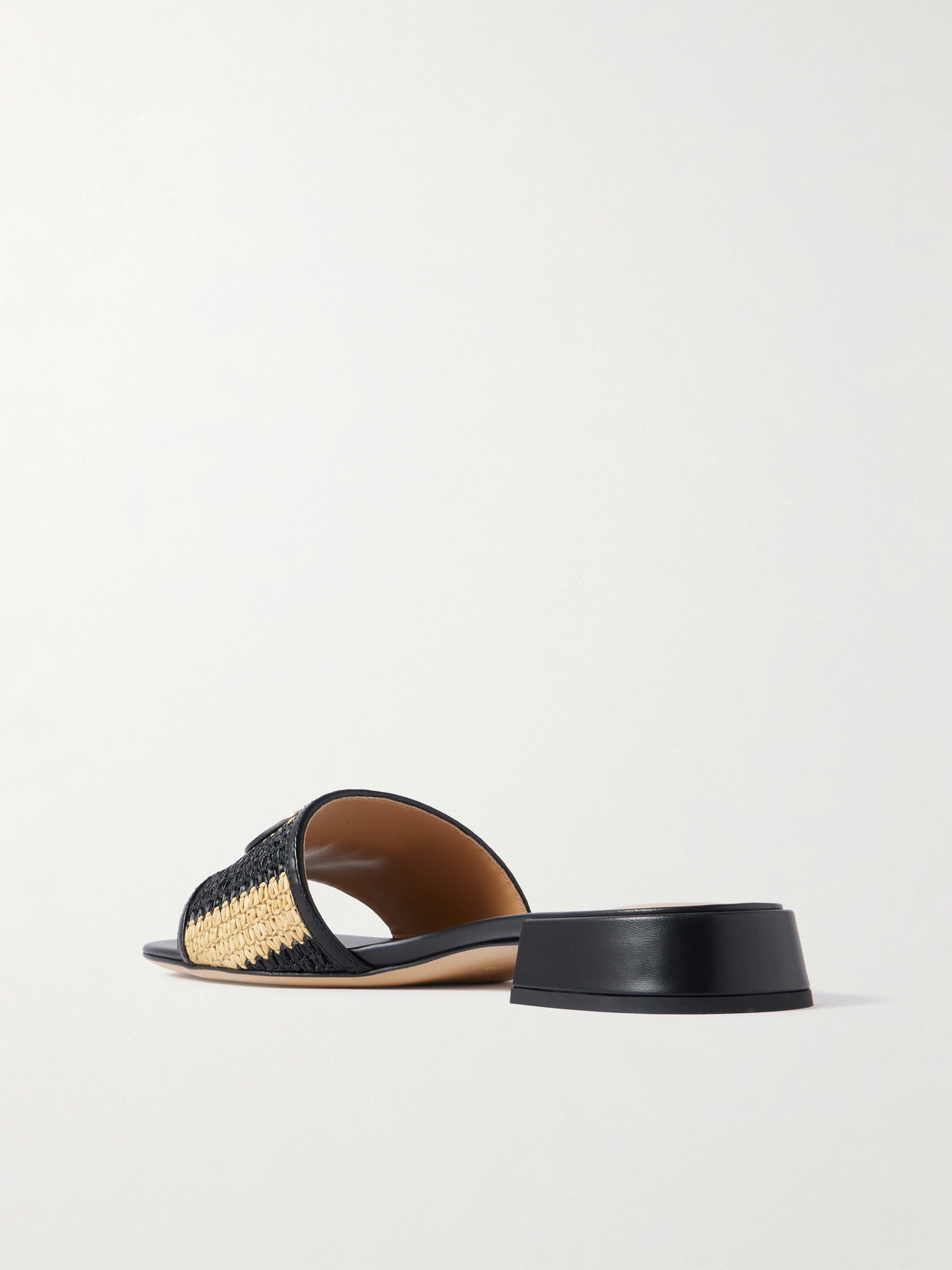 Garavani - Vlogo Embellished Leather-Trimmed Striped Raffia Slides