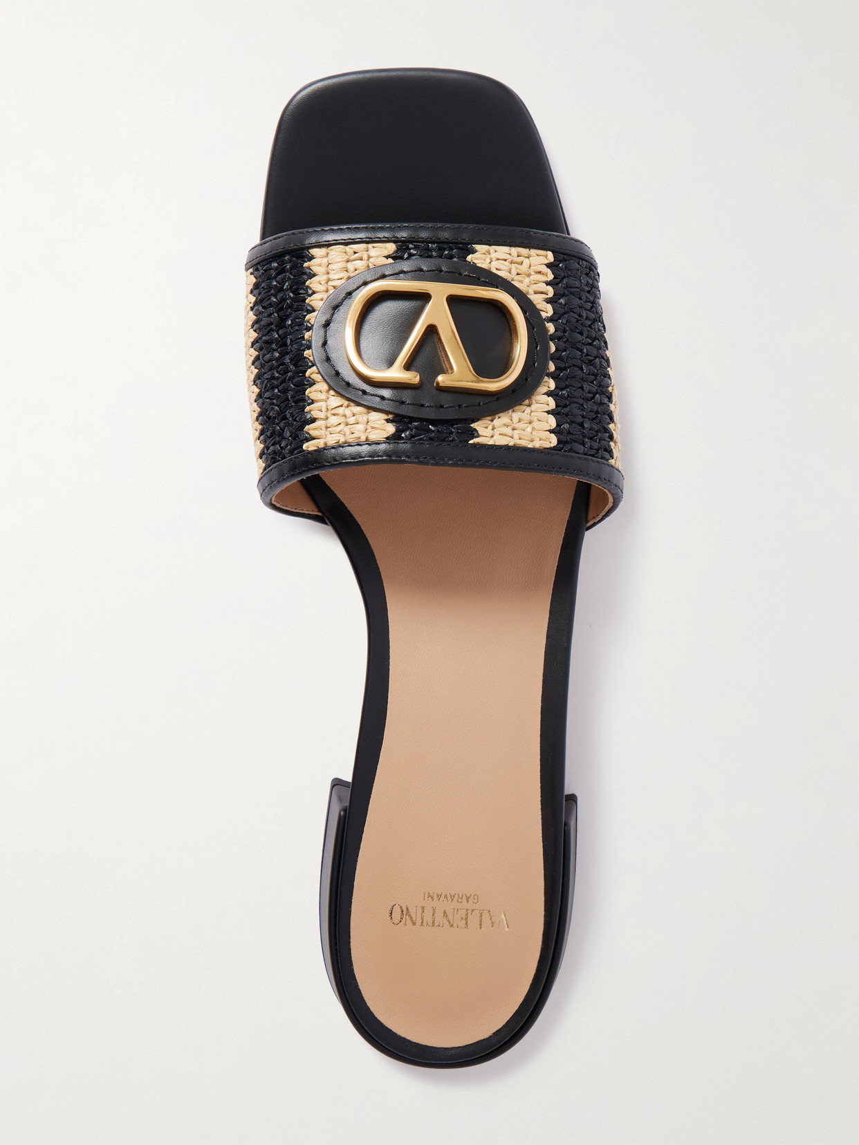 Garavani - Vlogo Embellished Leather-Trimmed Striped Raffia Slides
