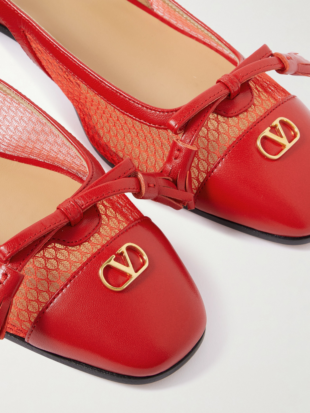 Valentino Garavani Valet Du Roi Slingback Ballerina In Mesh And Kidskin 25mm Woman Rouge Pur 41 In Red