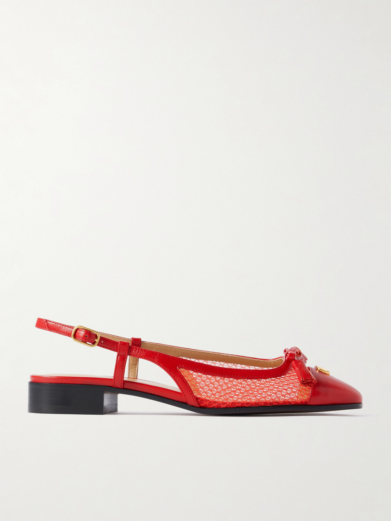 Valentino Garavani Valet Du Roi Slingback Ballerina In Mesh And Kidskin 25mm Woman Rouge Pur 41 In Red