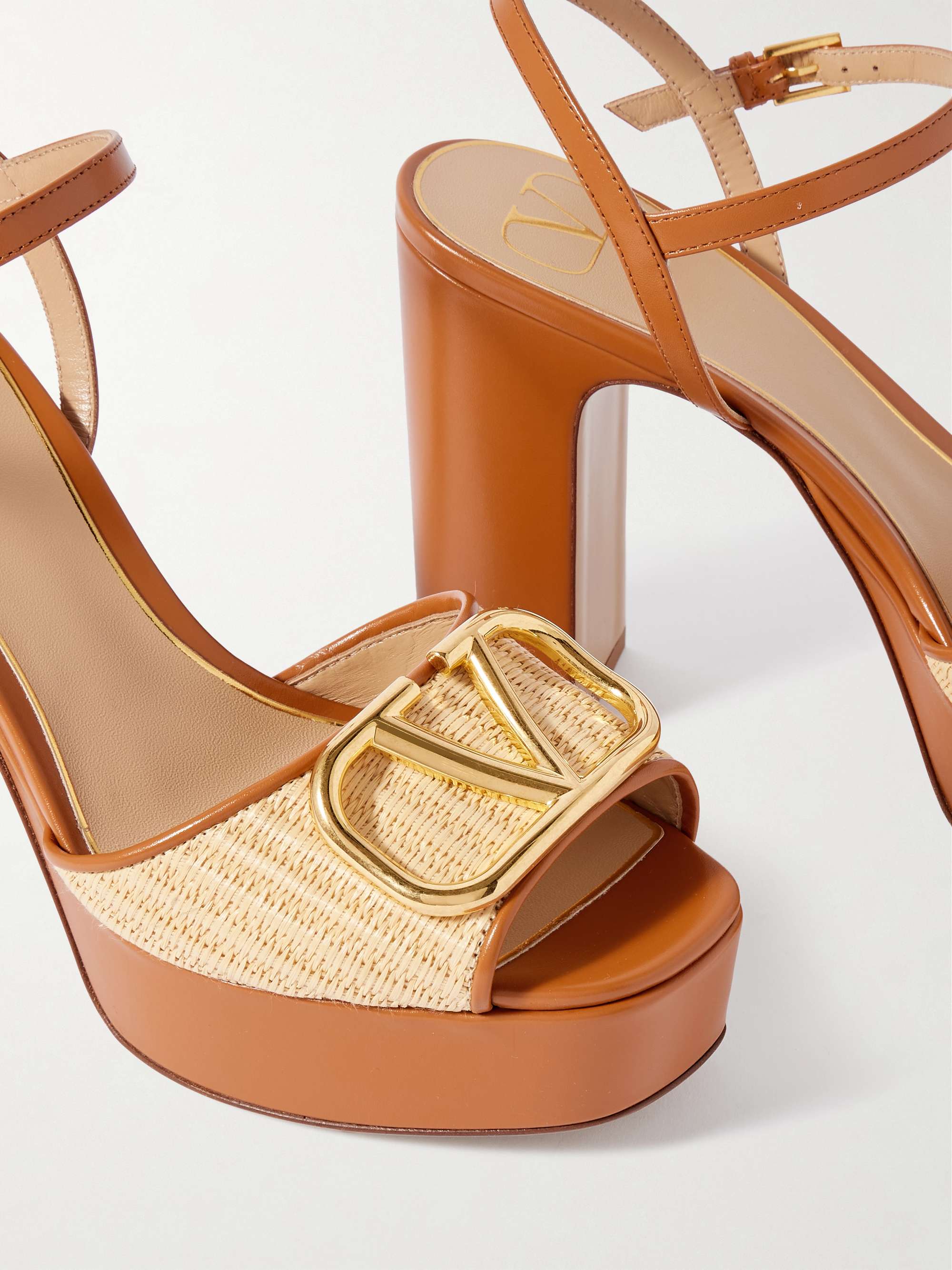 VALENTINO GARAVANI VLogo Signature 115 leather-trimmed raffia