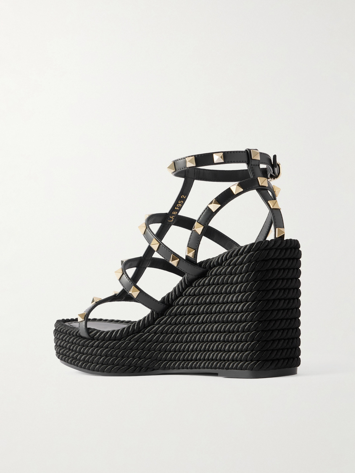 Valentino Rockstud Leather Wedge Sandals In Black