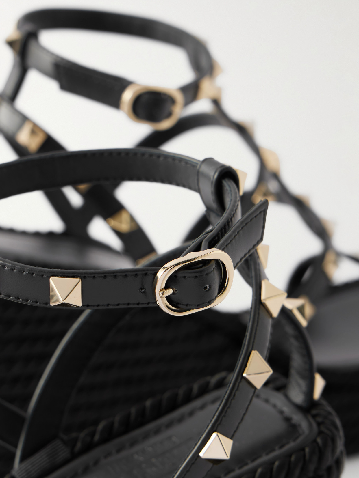 Valentino Rockstud Leather Wedge Sandals In Black