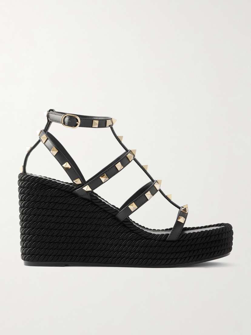 Valentino Garavani Rockstud Leather Wedge Sandals