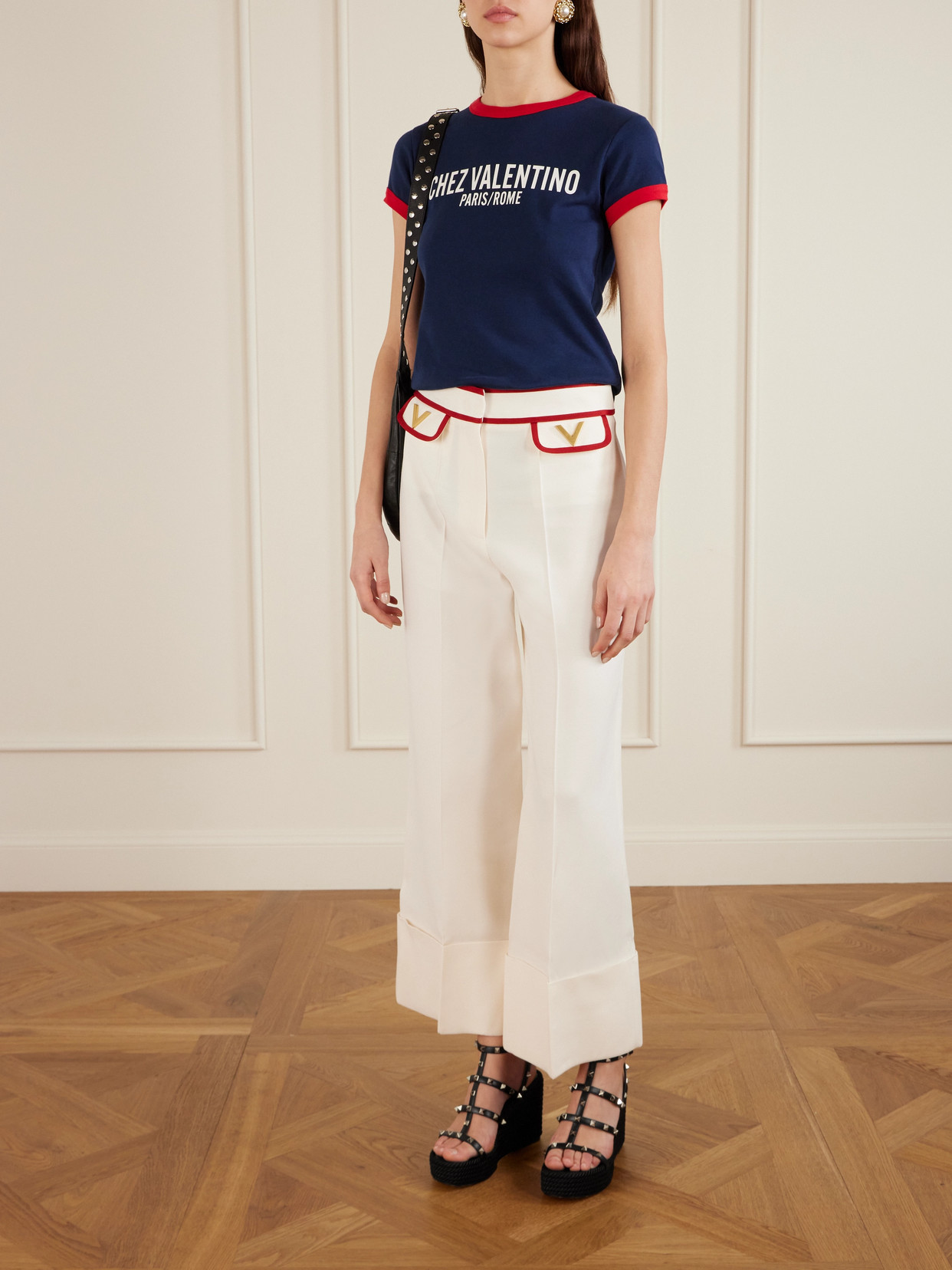 Valentino Rockstud Leather Wedge Sandals In Black