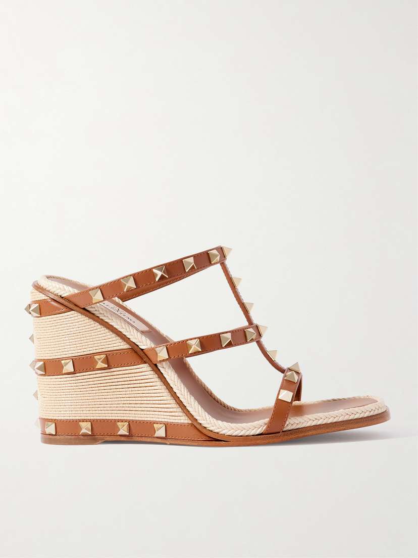 Valentino Garavani Rockstud 100 Leather Wedge Espadrille Sandals