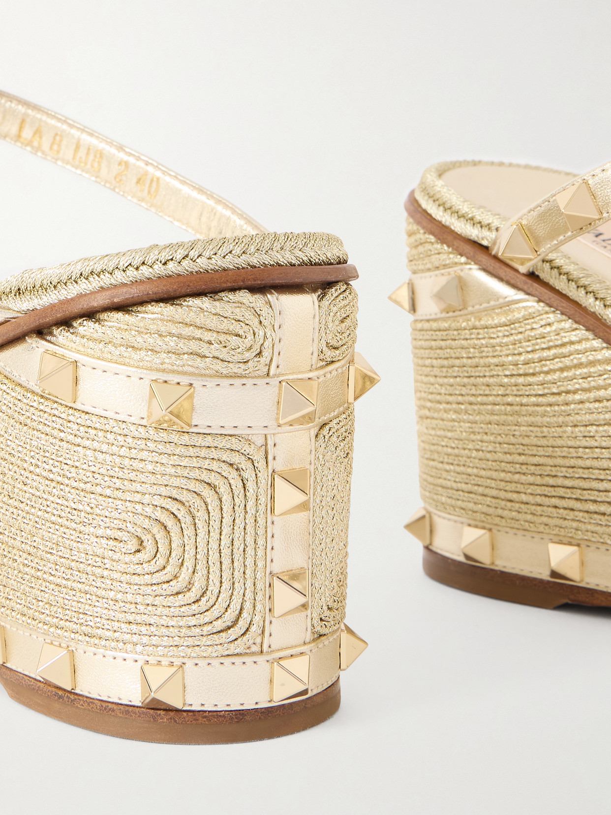 Valentino Rockstud Metallic Leather Espadrille Wedge Sandals In Brown