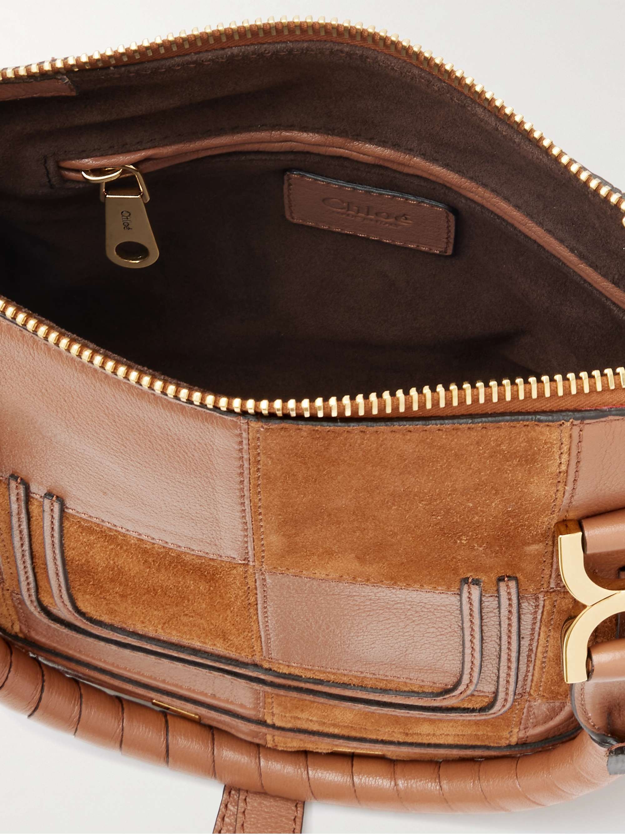 CHLOÉ Marcie patchwork leather and suede shoulder bag | NET-A-PORTER