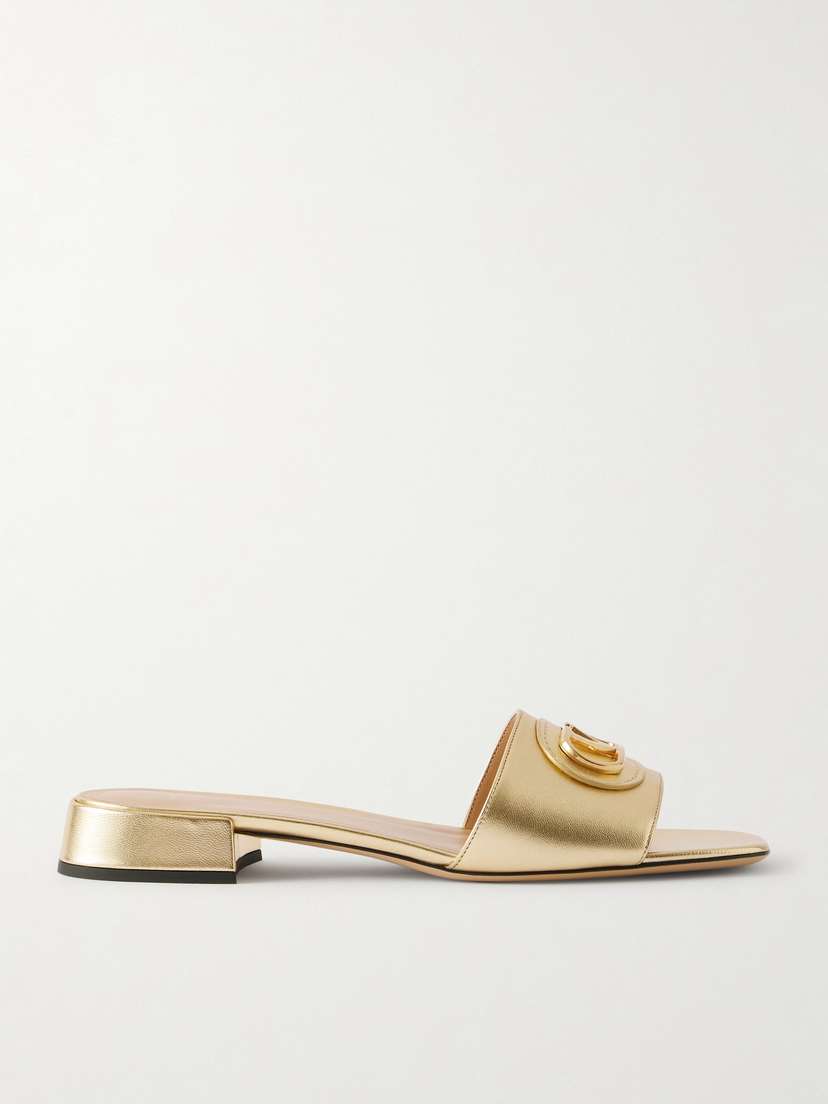 Valentino Garavani Vlogo Metallic Leather Mules