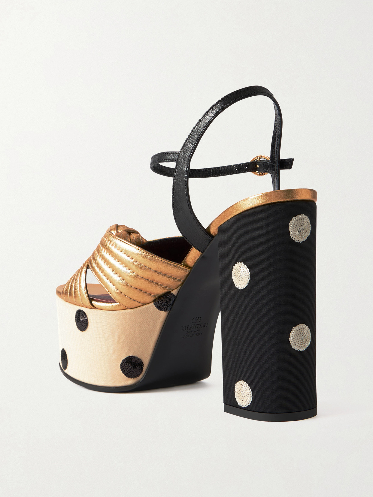 Valentino 125mm Vlogo Crasher Sequined Polka Dot Leather Platform Sandals In Gold