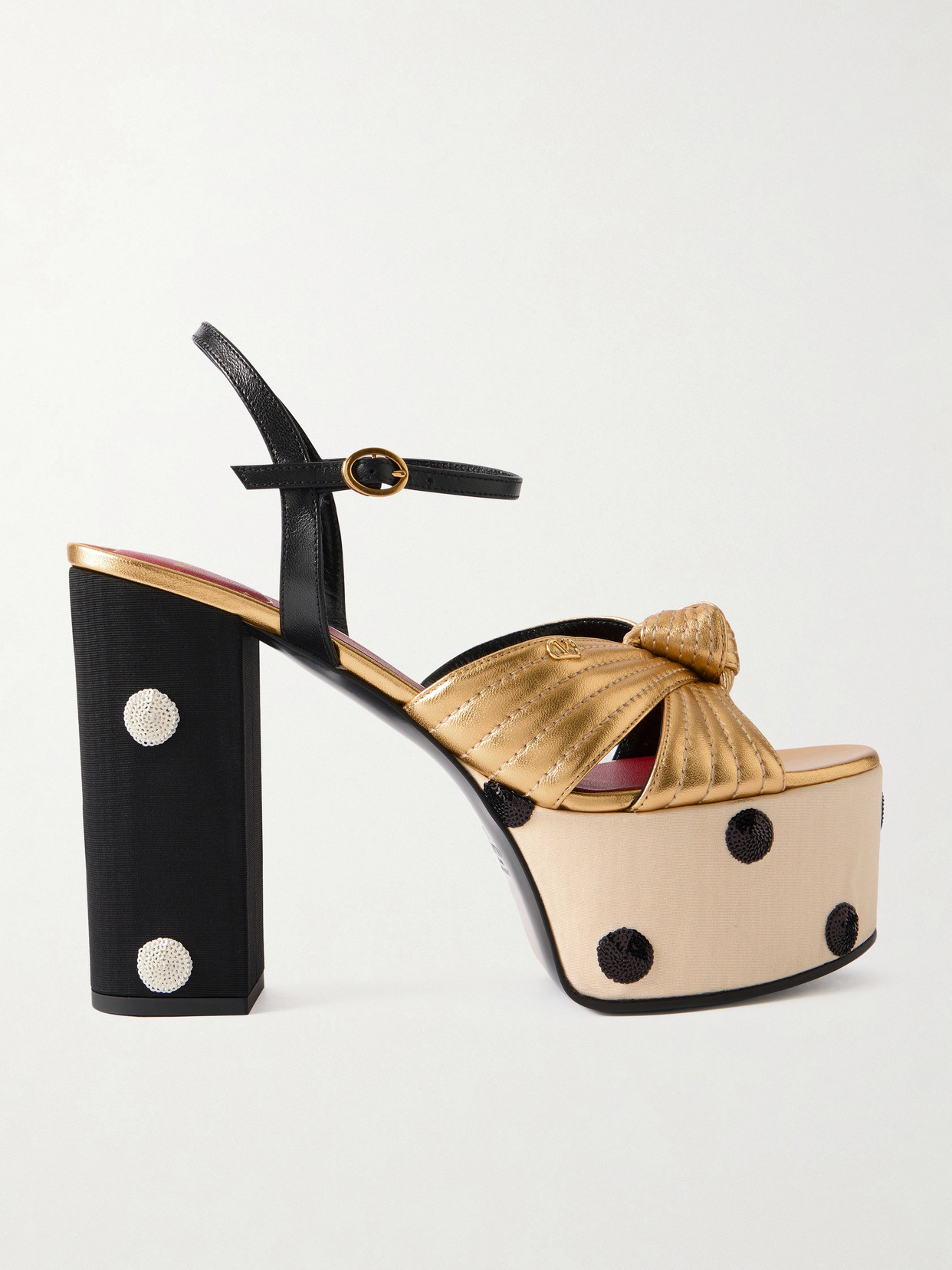 Valentino 125mm Vlogo Crasher Sequined Polka Dot Leather Platform Sandals In Gold
