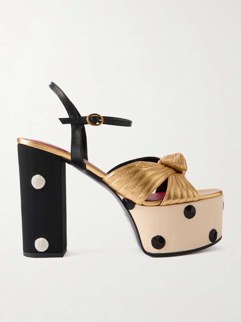Valentino Garavani Crasher 125 Knot-detailed Sequined Moiré And Leather Platform Sandals