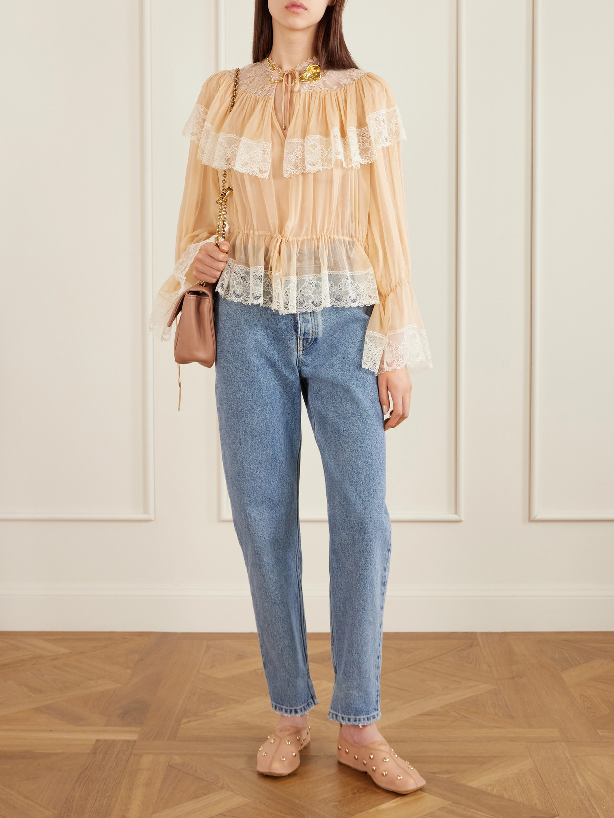 Chloé Rita Blushy Beige Ballet Flats In Transparent Mesh Women In Neutral