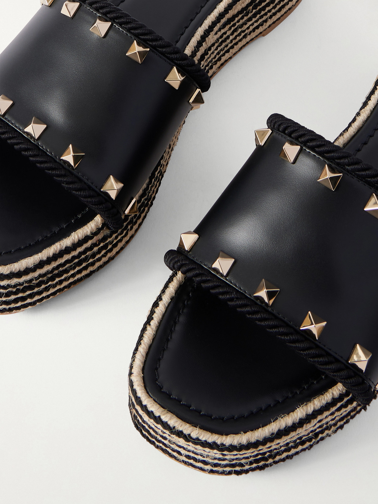 Garavani - Rockstud Leather Platform Espadrille Slides