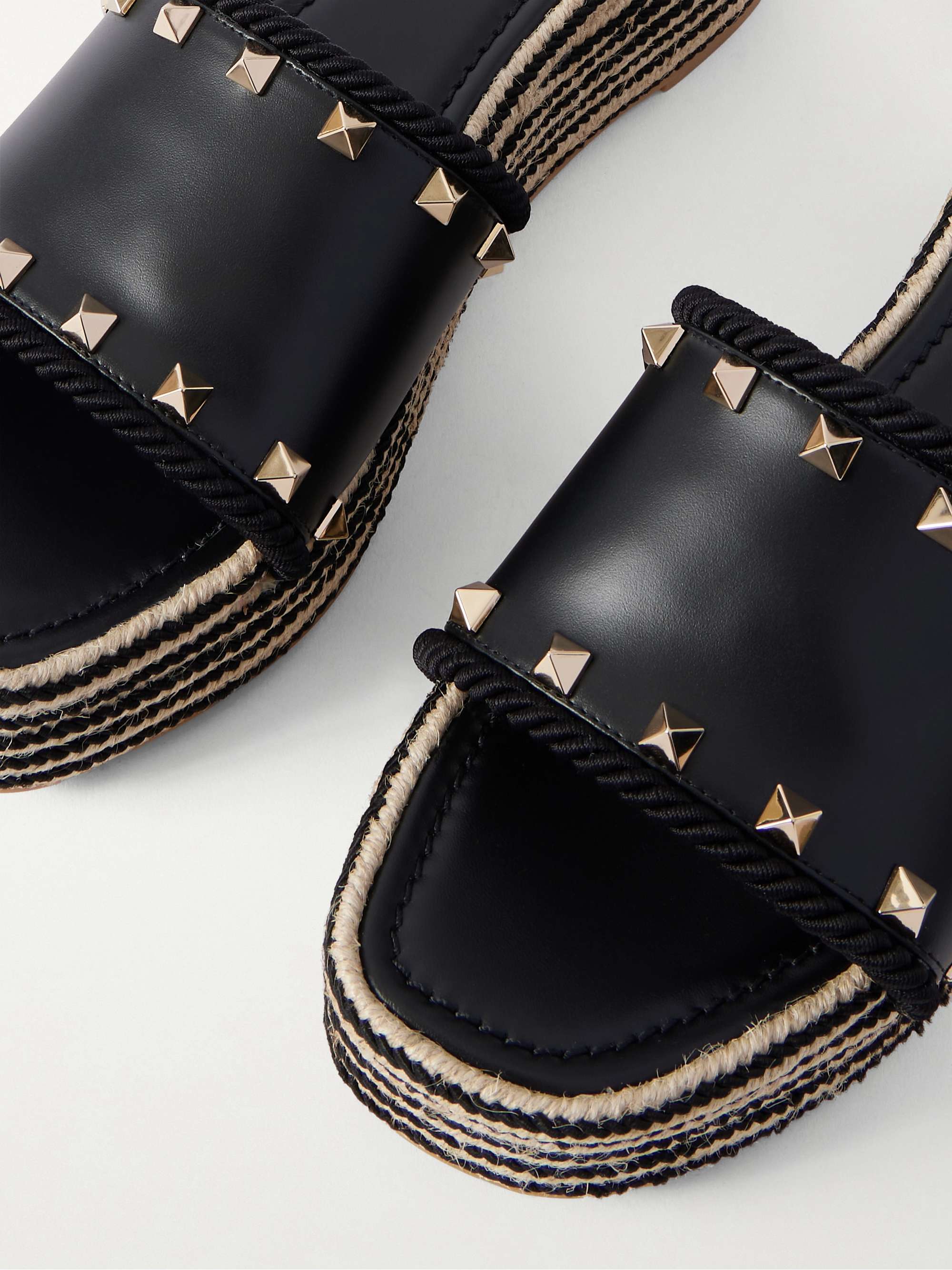 VALENTINO GARAVANI Rockstud leather platform espadrille slides