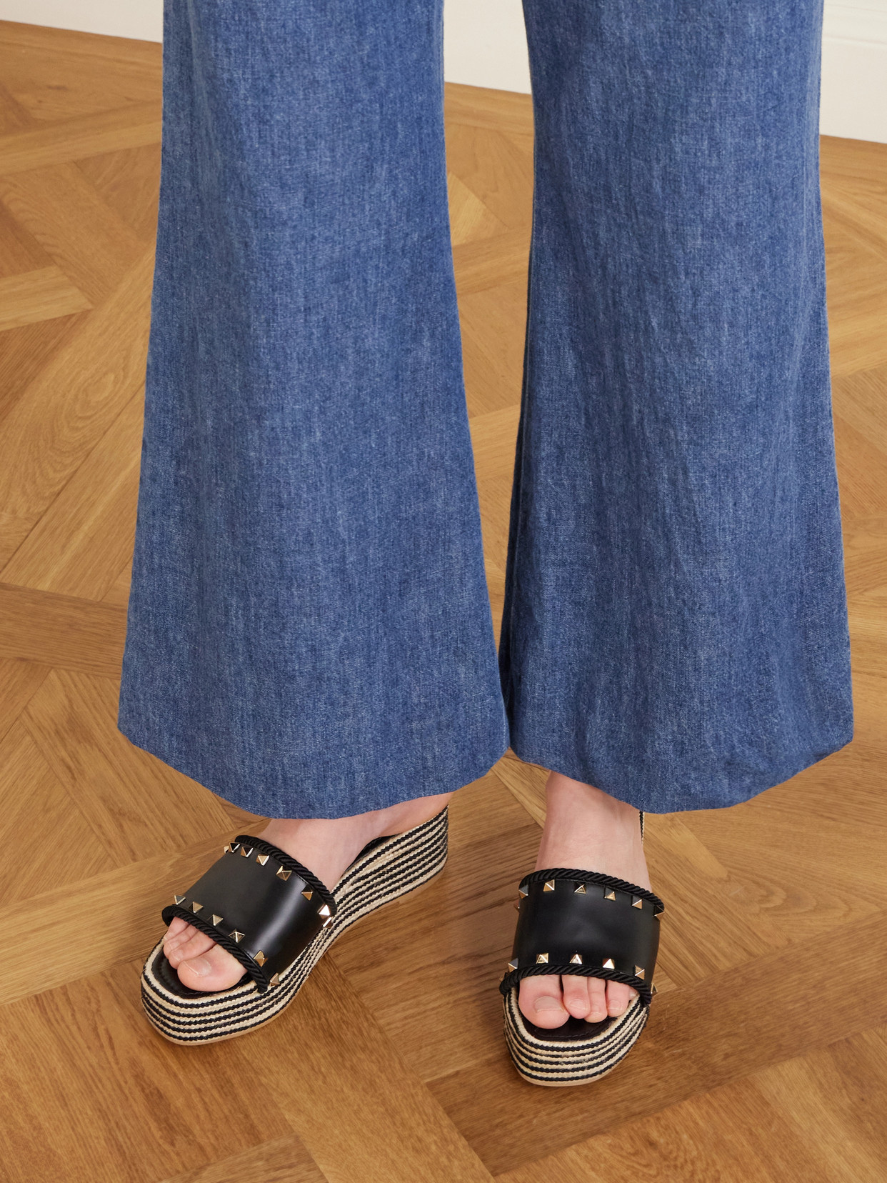 Garavani - Rockstud Leather Platform Espadrille Slides