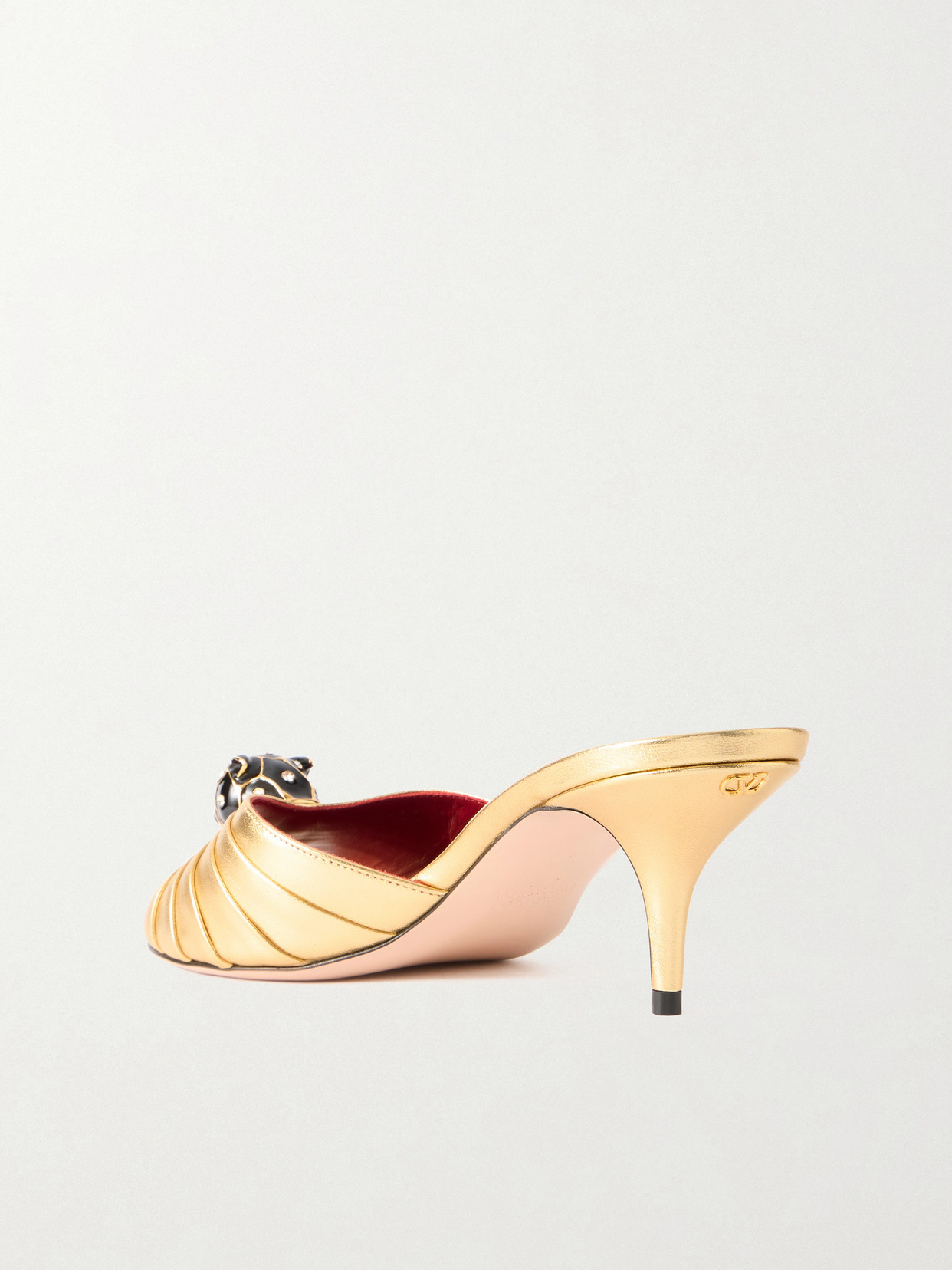 Garavani - Panthea 55 Embellished Gathered Metallic-Leather Mules