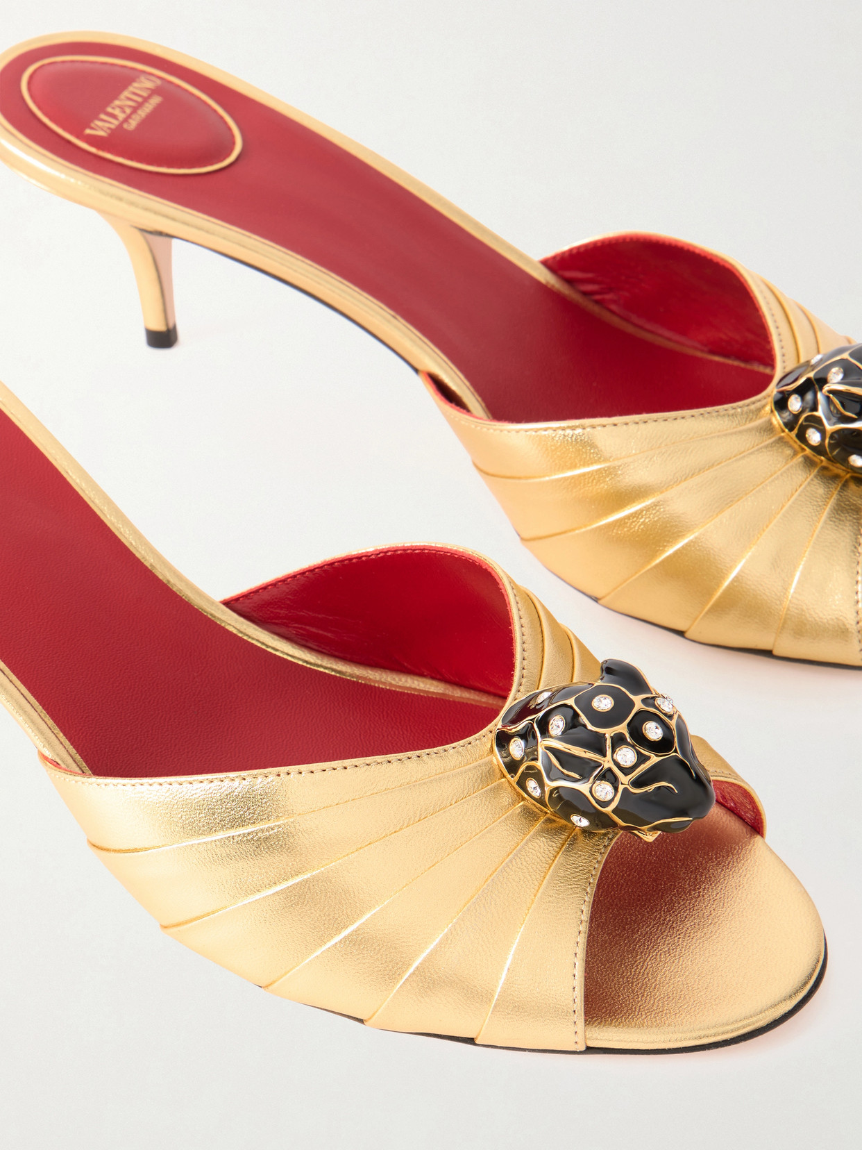 Garavani - Panthea 55 Embellished Gathered Metallic-Leather Mules