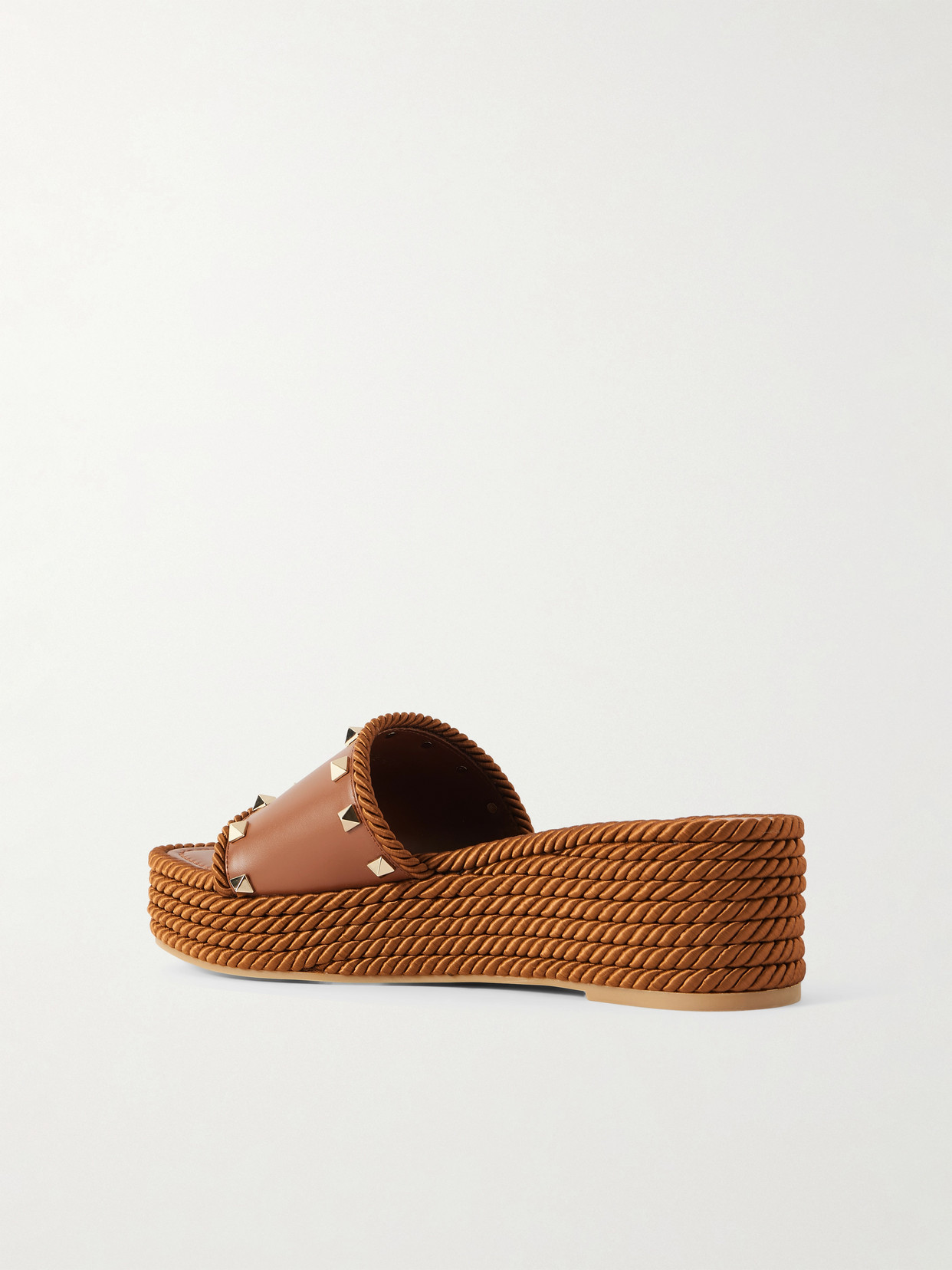 Garavani - Rockstud Torchon Leather Platform Espadrille Slides