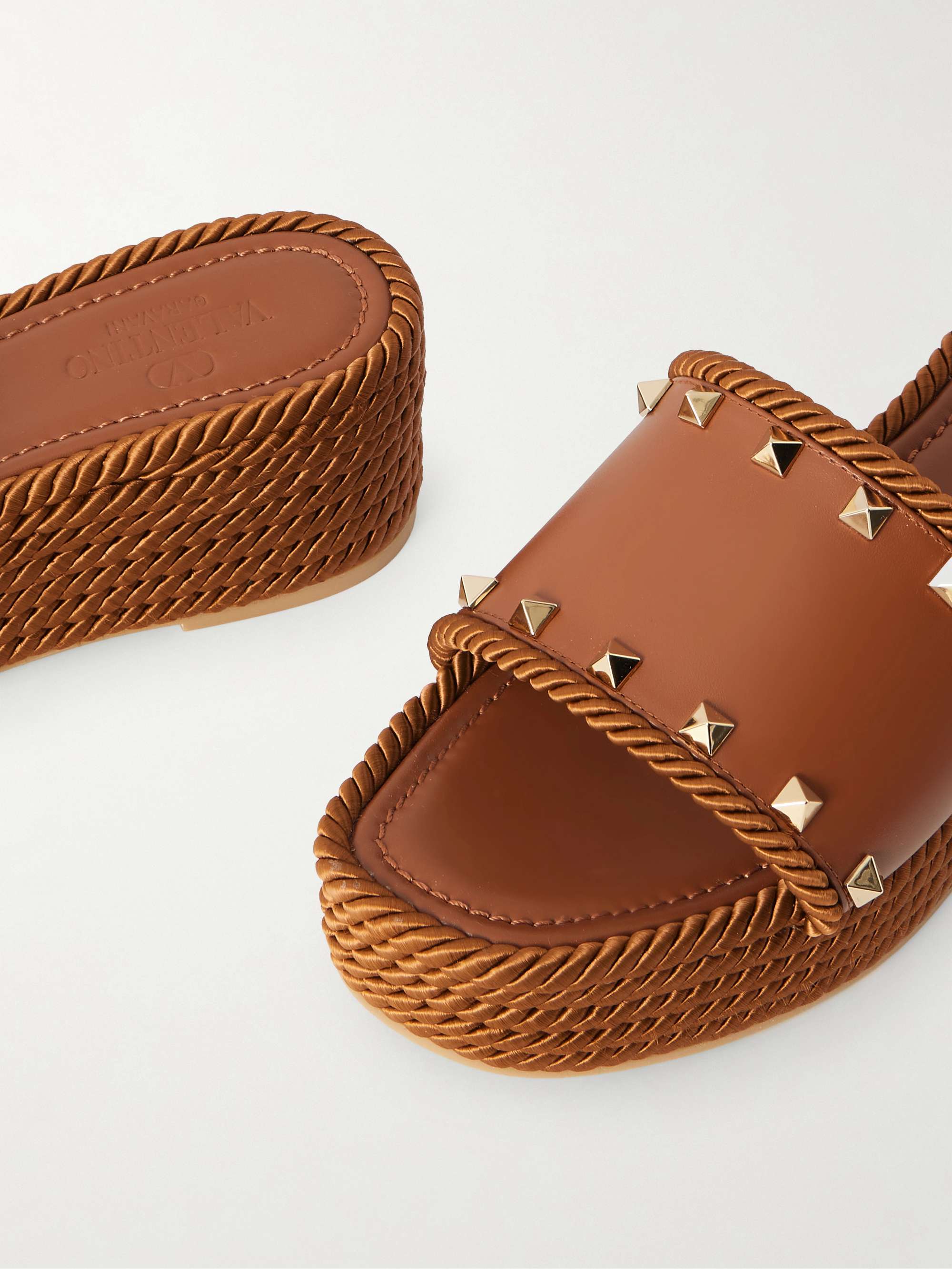 VALENTINO GARAVANI Rockstud Torchon leather platform espadrille