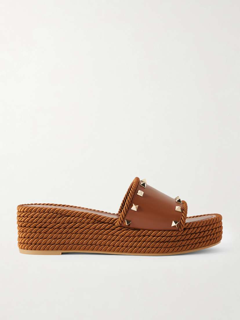 Valentino Garavani — Rockstud Torchon leather platform espadrille slides