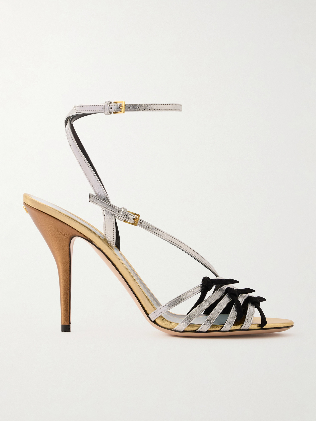 Valentino Garavani Nodine Sandal In Laminated Nappa 100mm Woman Gold/silver 40 In Silver
