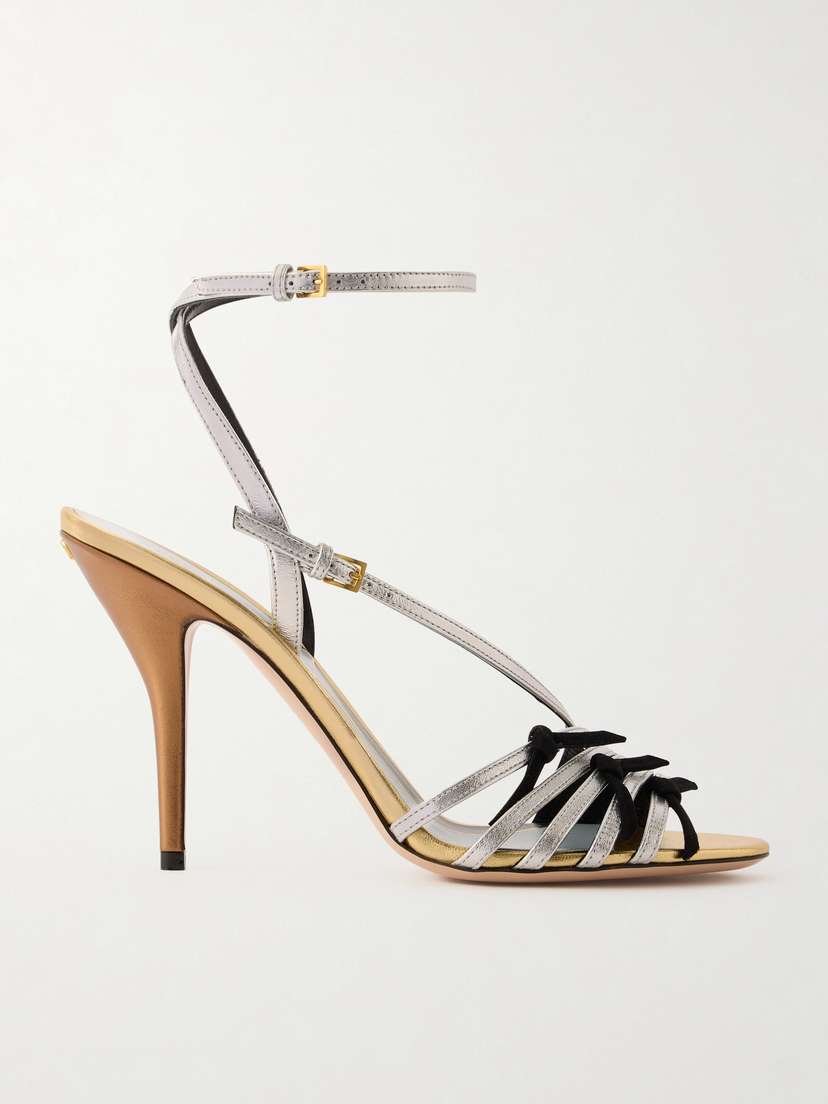 Valentino Garavani Nodine 100 Bow-detailed Metallic-leather Sandals