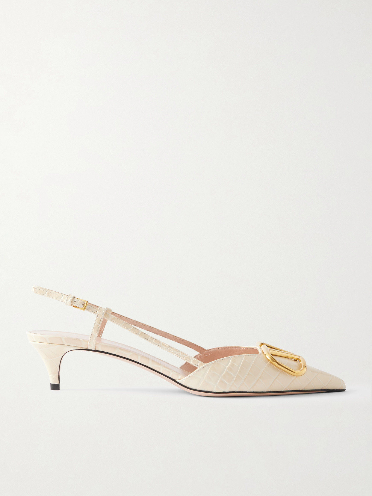Valentino Garavani Vlogo 40 Embellished Croc-effect Leather Slingback Pumps In White