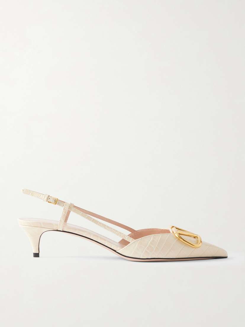 Valentino Garavani Vlogo 40 Embellished Croc-effect Leather Slingback Pumps