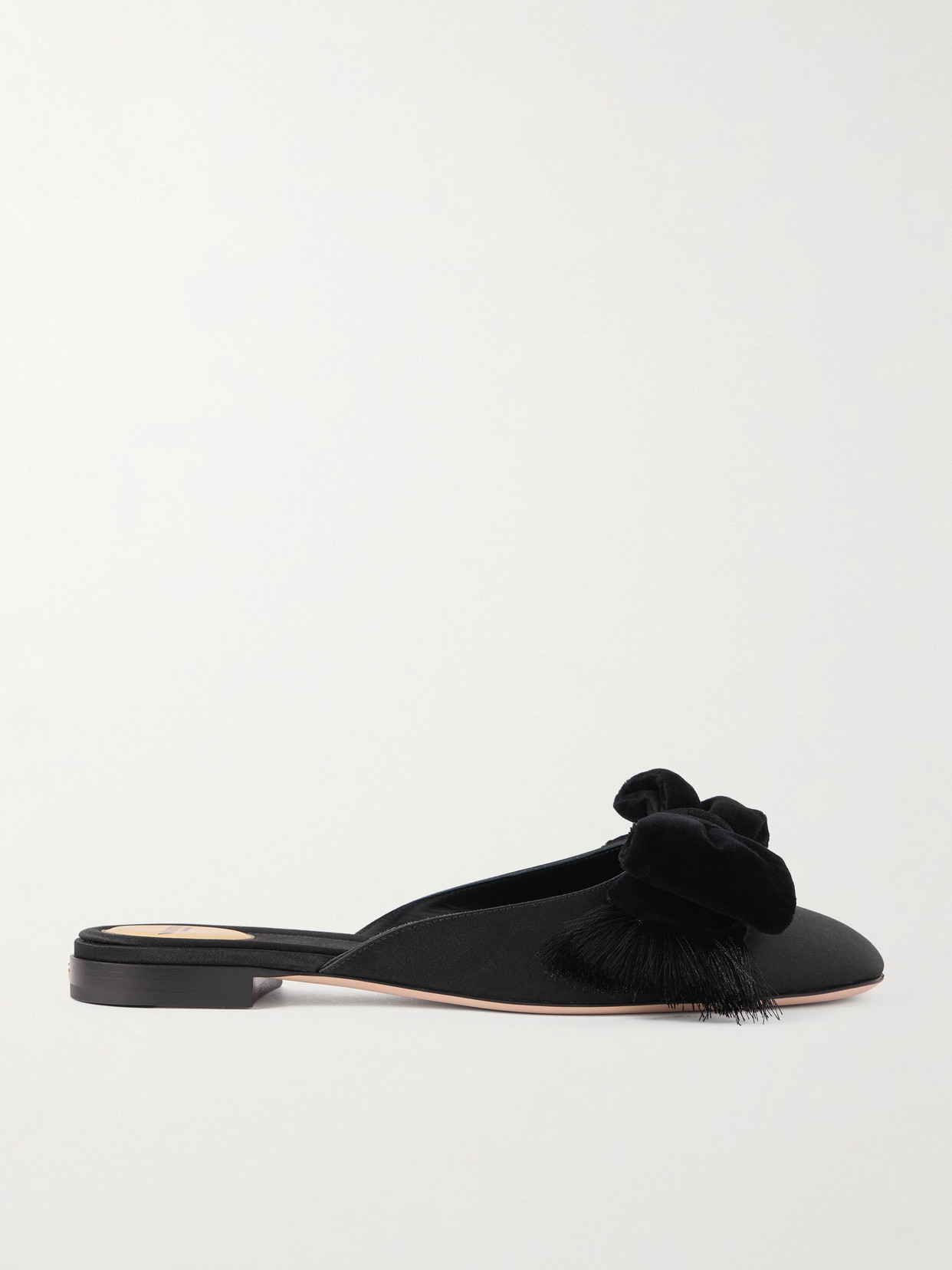 Valentino Garavani Reinette Bow-embellished Velvet-trimmed Satin Mules In Black