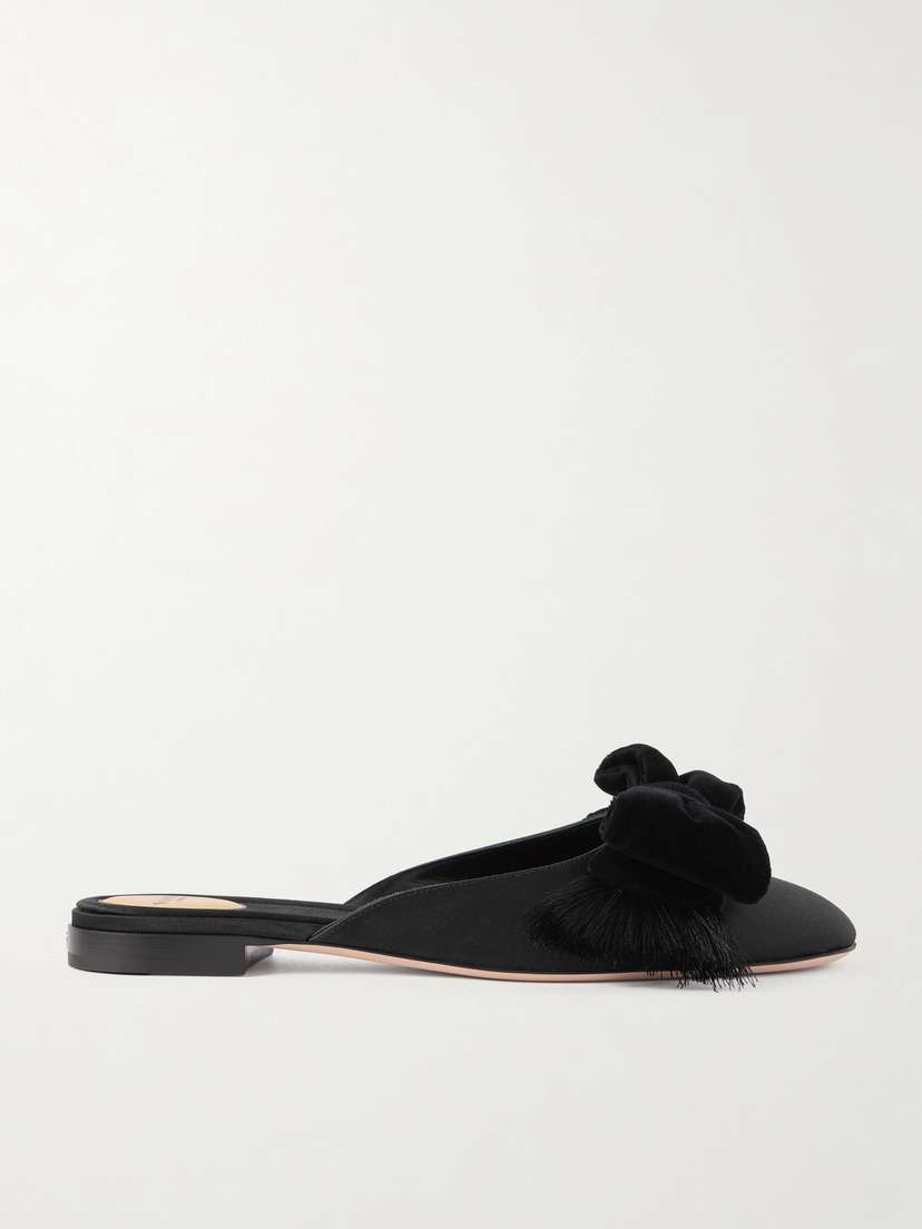 Valentino Garavani Reinette Bow-embellished Velvet-trimmed Satin Mules