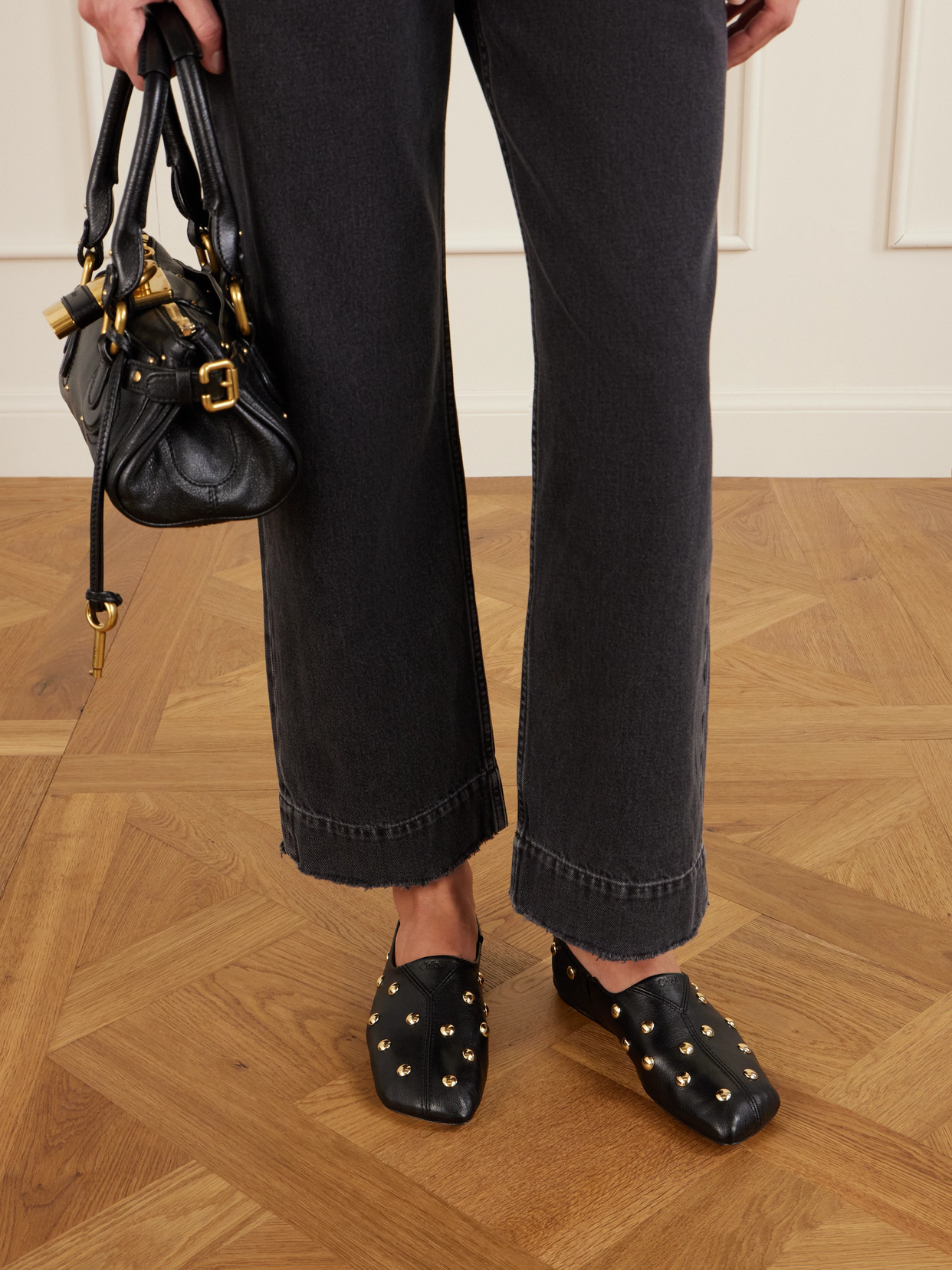Chloé Rita Embellished Leather Ballet Flats In Black
