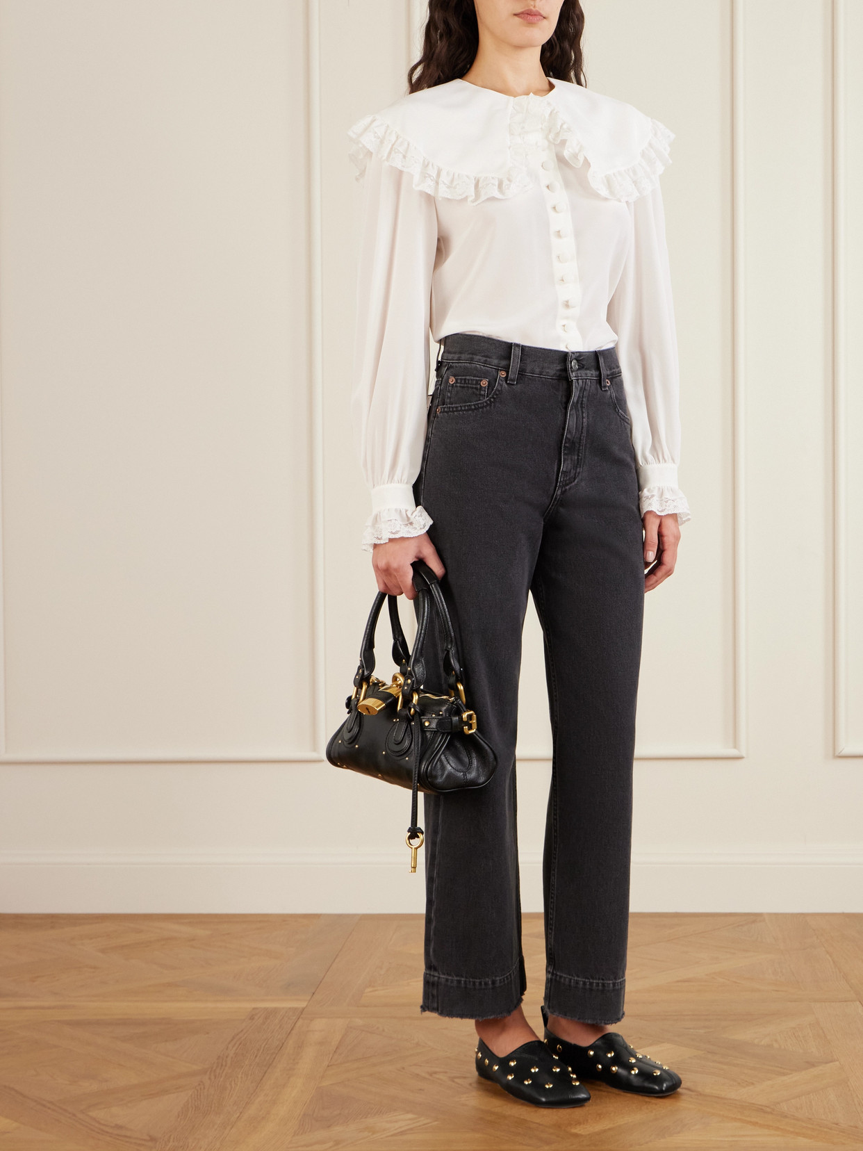 Chloé Rita Embellished Leather Ballet Flats In Black