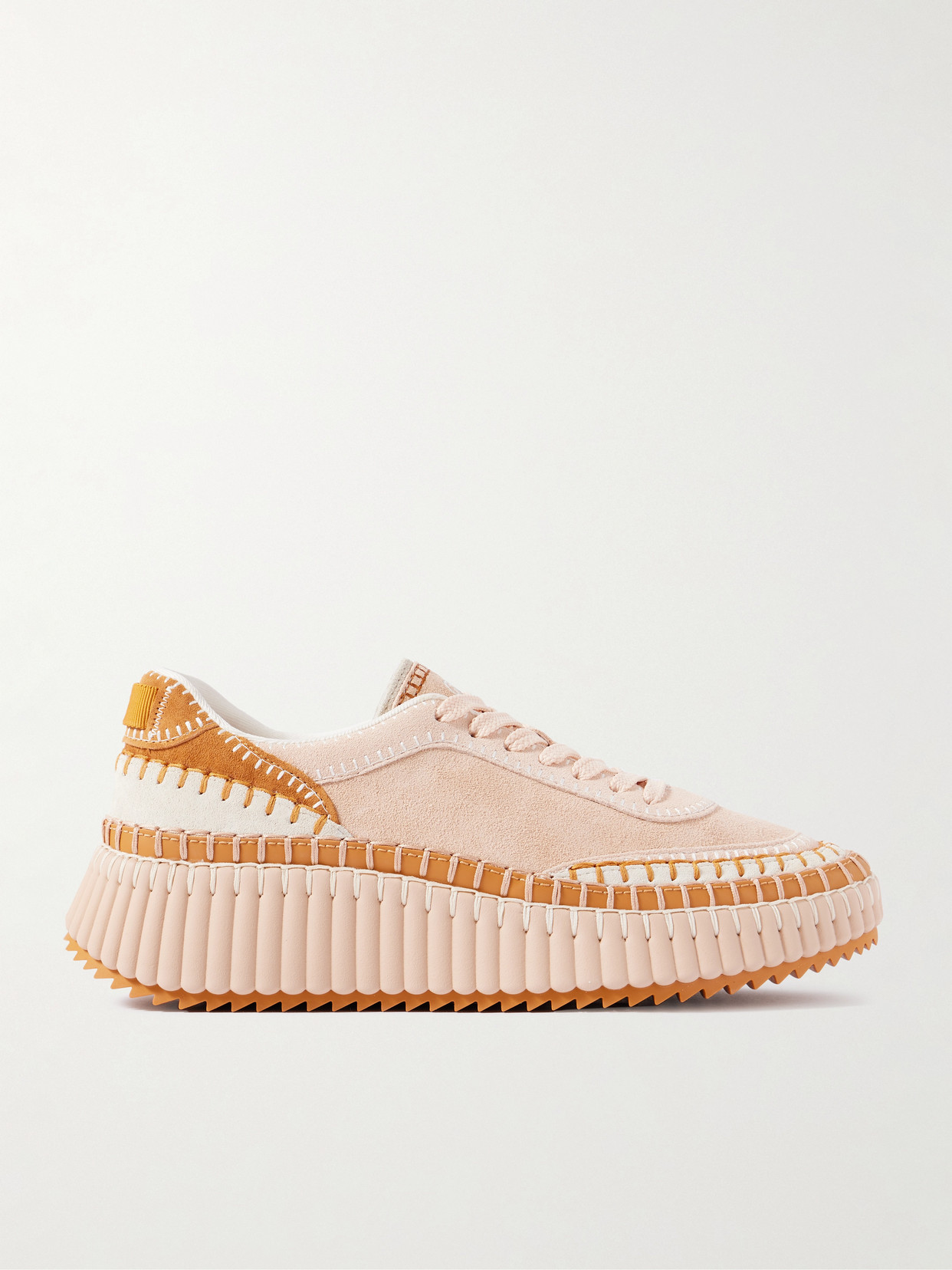 Chloé Nama Embroidered Leather-trimmed Suede Platform Sneakers In Neutral