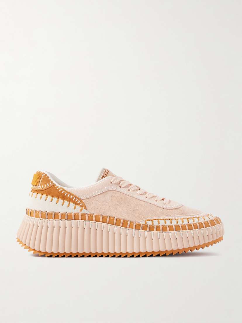Chloé Nama Embroidered Leather-trimmed Suede Platform Sneakers