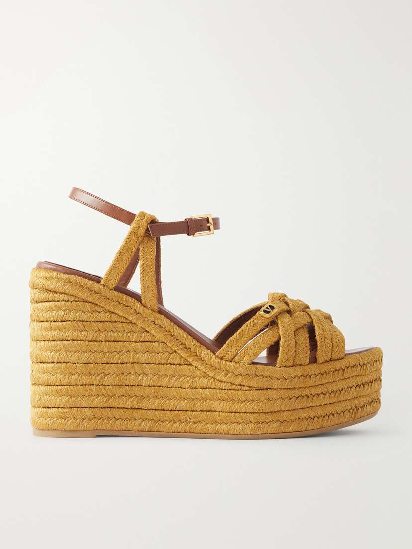 Valentino Garavani 120 Leather-trimmed Raffia Wedge Sandals