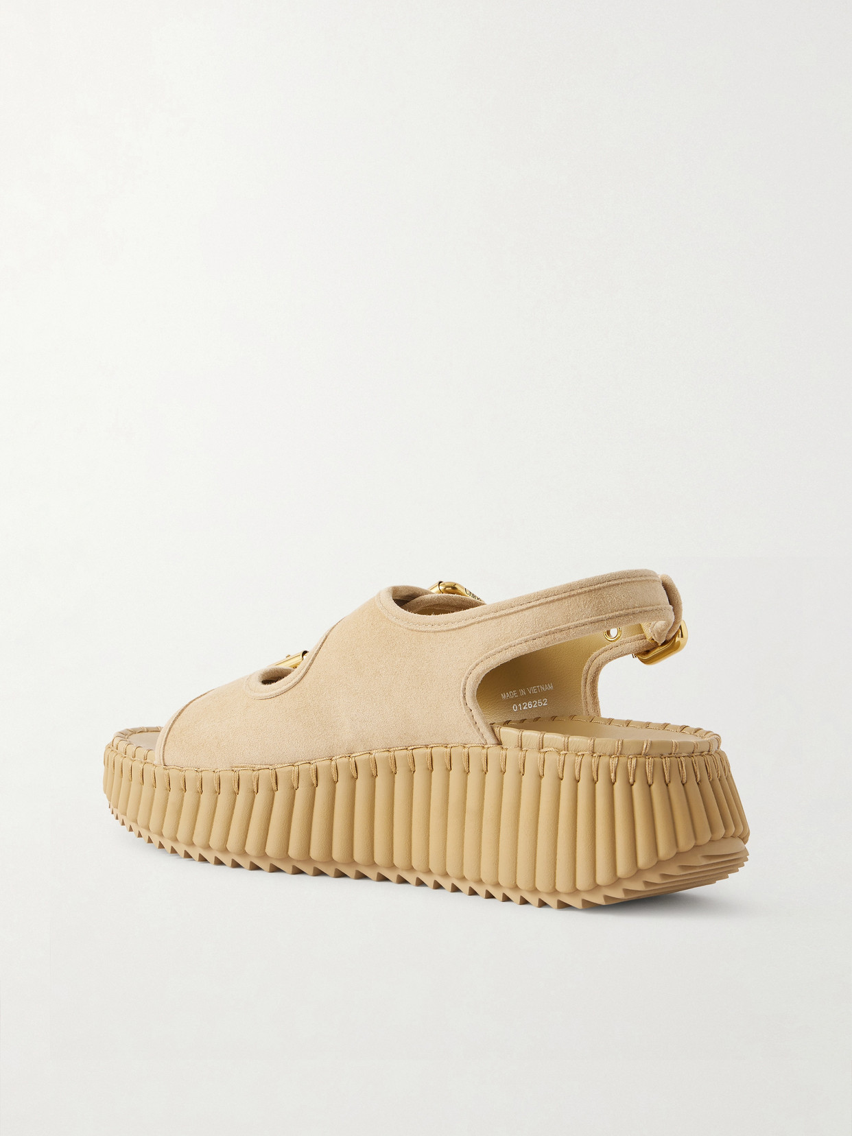 Chloé Chloe Nama Whipstitched Suede Wedge Sandals In Nude