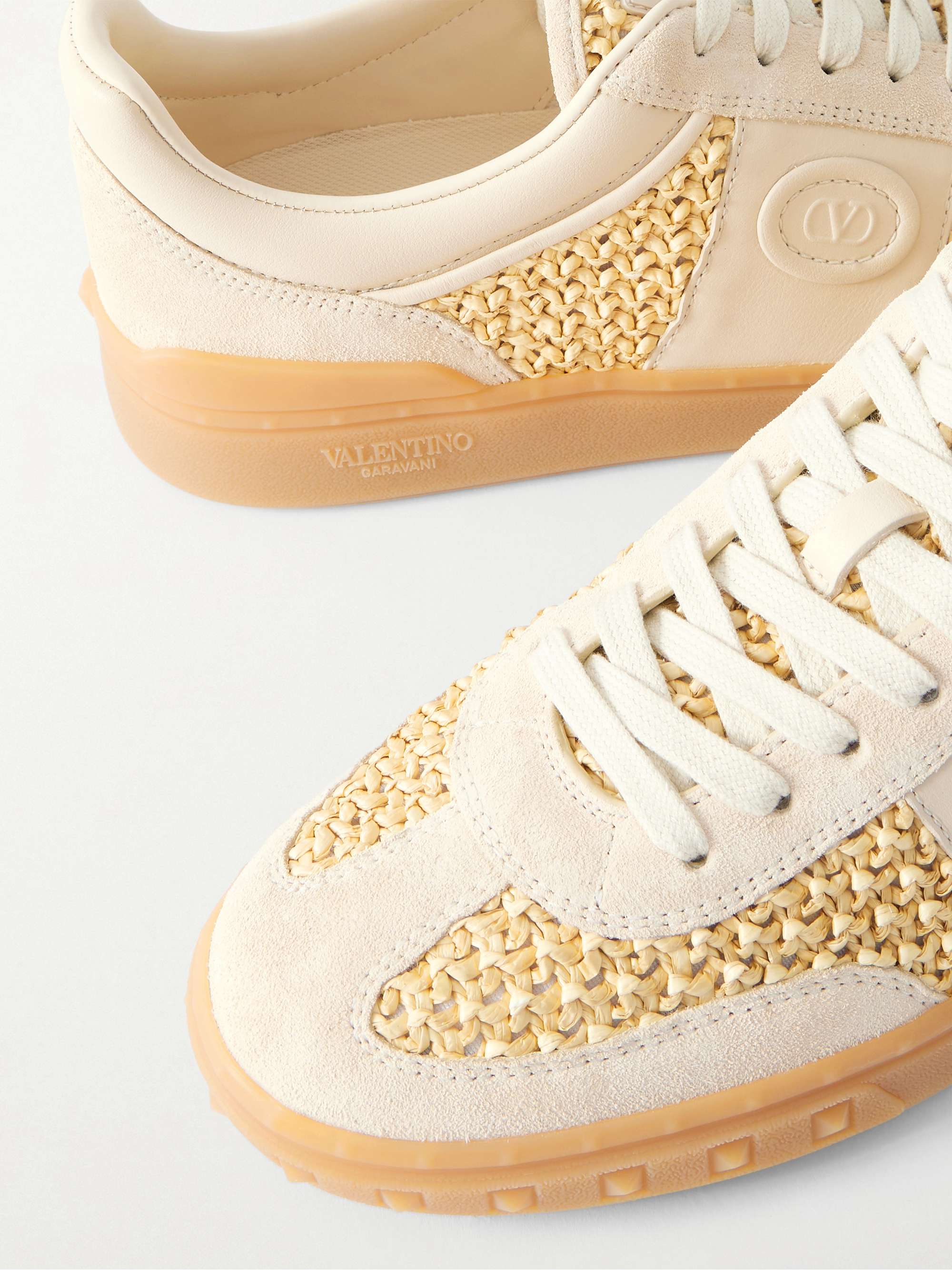 VALENTINO GARAVANI Upvillage raffia-trimmed suede sneakers | NET-A